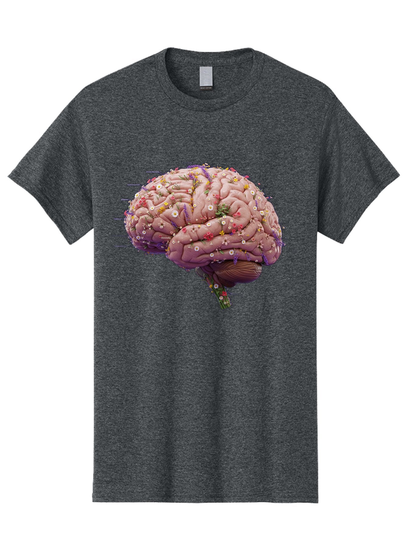 Floral-Brain-1 Men'S Graphic Tee, 100% Cotton, Comfortable Casual Summer Wear, Machine Washable, Human Brain, Flowers, Creativity, Inspiration, Imagination, Colorful, Vibrant, Brain Function, Neuroscience, Mental Health, Wellness Bae019