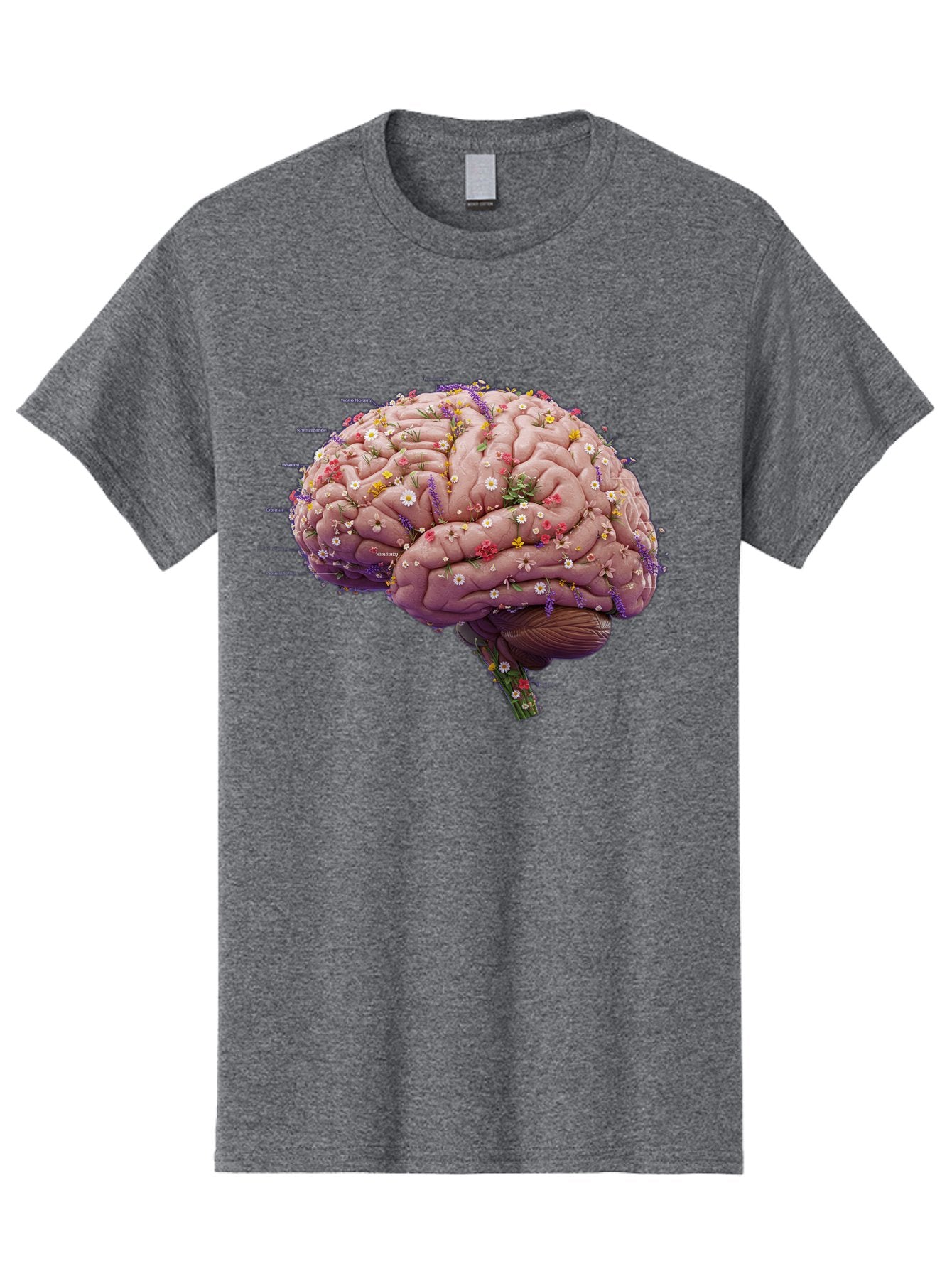 Floral-Brain-1 Men'S Graphic Tee, 100% Cotton, Comfortable Casual Summer Wear, Machine Washable, Human Brain, Flowers, Creativity, Inspiration, Imagination, Colorful, Vibrant, Brain Function, Neuroscience, Mental Health, Wellness Bae019 12