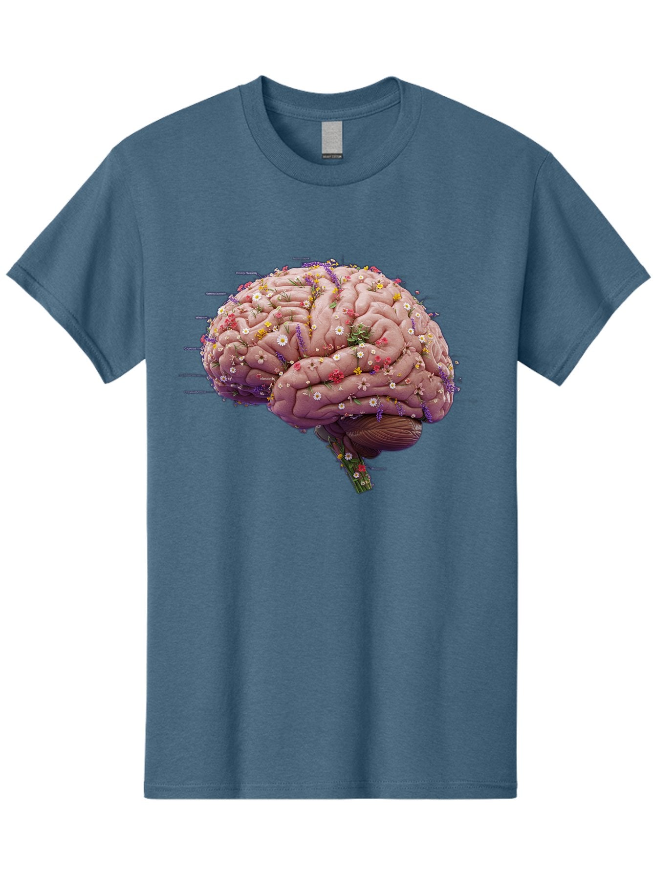 Floral-Brain-1 Men'S Graphic Tee, 100% Cotton, Comfortable Casual Summer Wear, Machine Washable, Human Brain, Flowers, Creativity, Inspiration, Imagination, Colorful, Vibrant, Brain Function, Neuroscience, Mental Health, Wellness Bae019 4