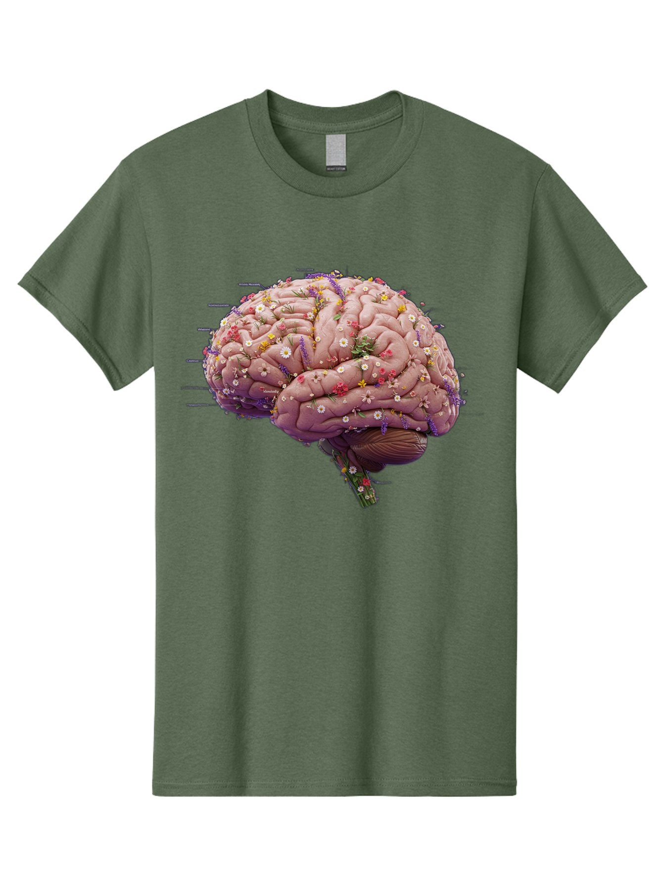 Floral-Brain-1 Men'S Graphic Tee, 100% Cotton, Comfortable Casual Summer Wear, Machine Washable, Human Brain, Flowers, Creativity, Inspiration, Imagination, Colorful, Vibrant, Brain Function, Neuroscience, Mental Health, Wellness Bae019 3