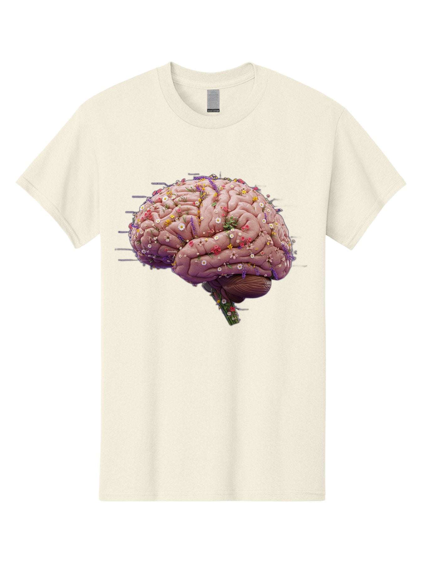 Floral-Brain-1 Men'S Graphic Tee, 100% Cotton, Comfortable Casual Summer Wear, Machine Washable, Human Brain, Flowers, Creativity, Inspiration, Imagination, Colorful, Vibrant, Brain Function, Neuroscience, Mental Health, Wellness Bae019 7