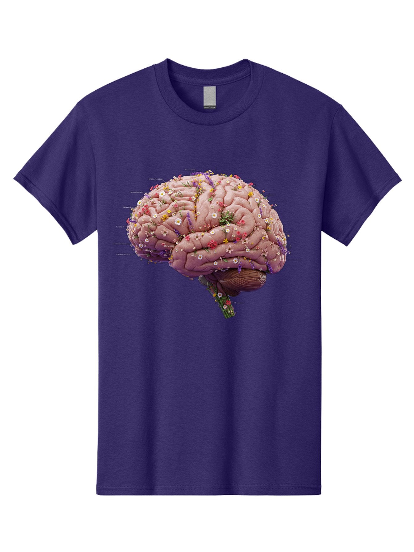 Floral-Brain-1 Men'S Graphic Tee, 100% Cotton, Comfortable Casual Summer Wear, Machine Washable, Human Brain, Flowers, Creativity, Inspiration, Imagination, Colorful, Vibrant, Brain Function, Neuroscience, Mental Health, Wellness Bae019 5