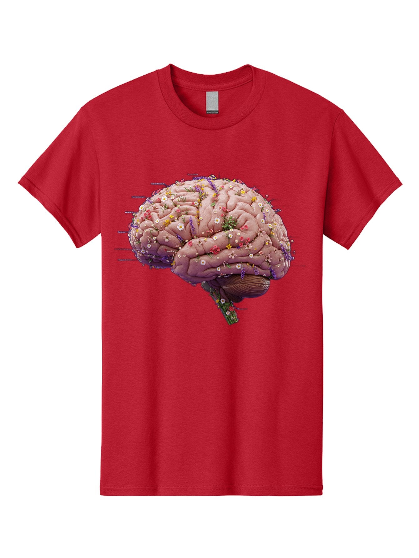 Floral-Brain-1 Men'S Graphic Tee, 100% Cotton, Comfortable Casual Summer Wear, Machine Washable, Human Brain, Flowers, Creativity, Inspiration, Imagination, Colorful, Vibrant, Brain Function, Neuroscience, Mental Health, Wellness Bae019 6