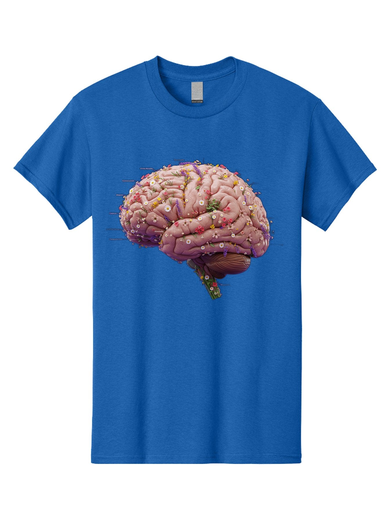 Floral-Brain-1 Men'S Graphic Tee, 100% Cotton, Comfortable Casual Summer Wear, Machine Washable, Human Brain, Flowers, Creativity, Inspiration, Imagination, Colorful, Vibrant, Brain Function, Neuroscience, Mental Health, Wellness Bae019 13