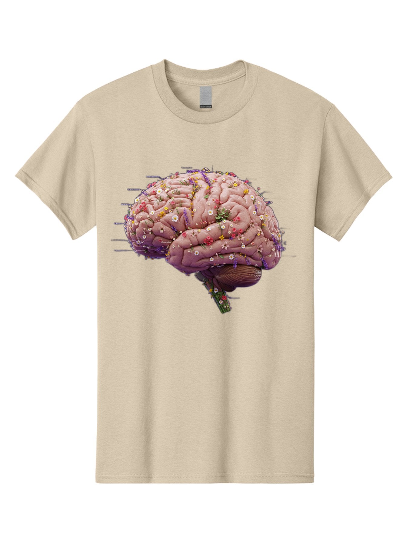 Floral-Brain-1 Men'S Graphic Tee, 100% Cotton, Comfortable Casual Summer Wear, Machine Washable, Human Brain, Flowers, Creativity, Inspiration, Imagination, Colorful, Vibrant, Brain Function, Neuroscience, Mental Health, Wellness Bae019 10