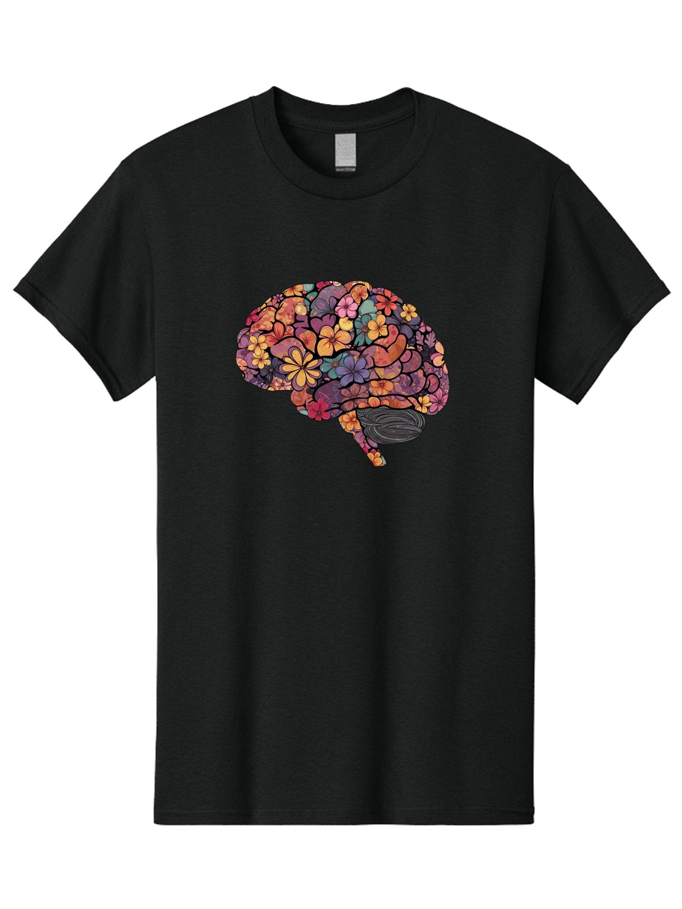 Floral-Brain Men'S Graphic Tee, 100% Cotton, Comfortable Casual Summer Wear, Machine Washable, Human Brain, Floral Patterns, Colorful Illustration, Creative Art, Mental Health Awareness, Brain Illustration, Vibrant Flowers, Abstract Design, Bae020 14