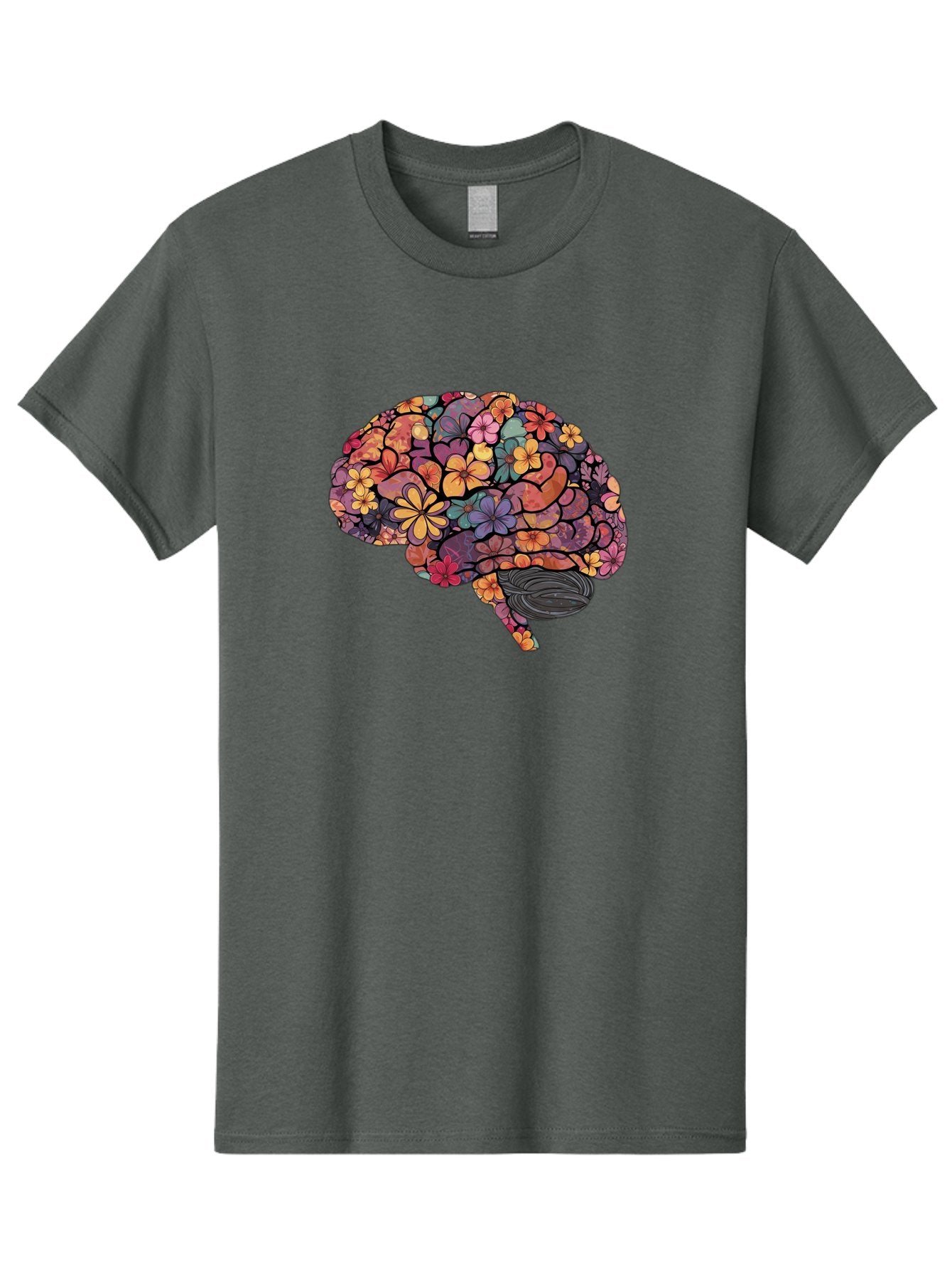 Floral-Brain Men'S Graphic Tee, 100% Cotton, Comfortable Casual Summer Wear, Machine Washable, Human Brain, Floral Patterns, Colorful Illustration, Creative Art, Mental Health Awareness, Brain Illustration, Vibrant Flowers, Abstract Design, Bae020 10