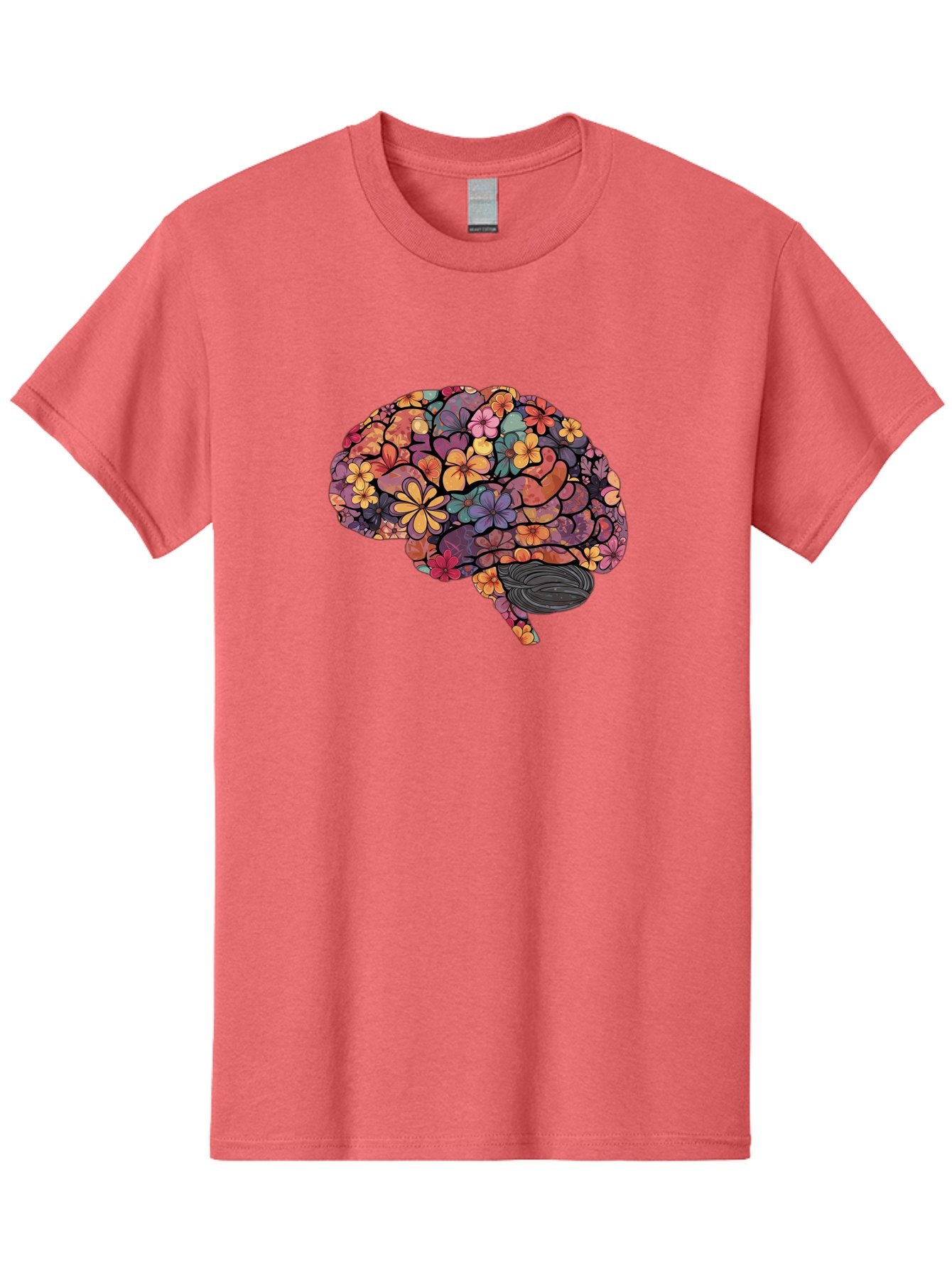 Floral-Brain Men'S Graphic Tee, 100% Cotton, Comfortable Casual Summer Wear, Machine Washable, Human Brain, Floral Patterns, Colorful Illustration, Creative Art, Mental Health Awareness, Brain Illustration, Vibrant Flowers, Abstract Design, Bae020 3