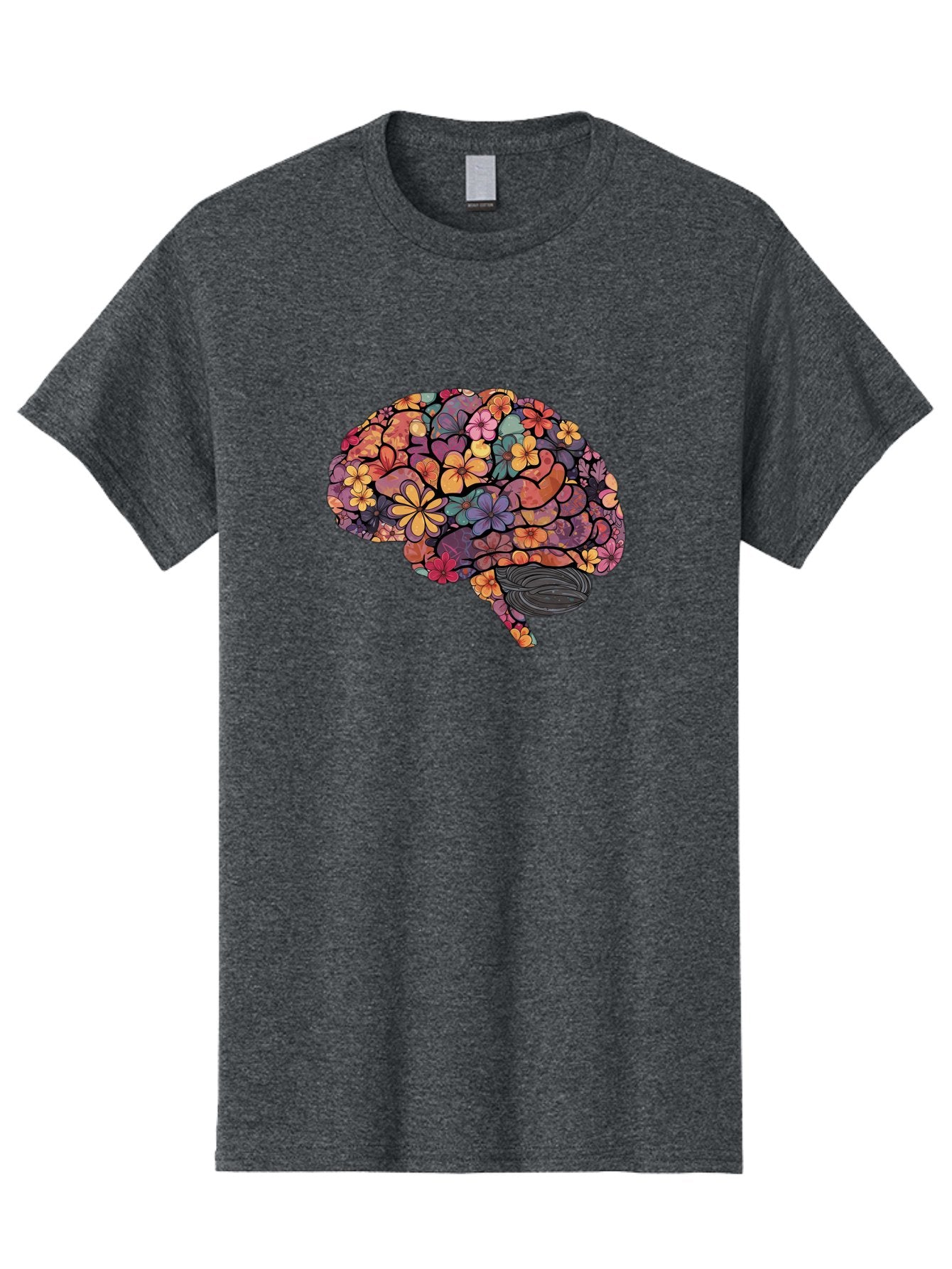 Floral-Brain Men'S Graphic Tee, 100% Cotton, Comfortable Casual Summer Wear, Machine Washable, Human Brain, Floral Patterns, Colorful Illustration, Creative Art, Mental Health Awareness, Brain Illustration, Vibrant Flowers, Abstract Design, Bae020 12