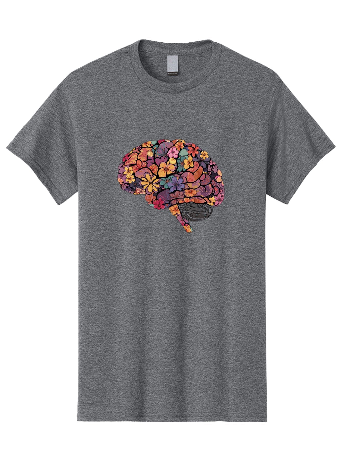 Floral-Brain Men'S Graphic Tee, 100% Cotton, Comfortable Casual Summer Wear, Machine Washable, Human Brain, Floral Patterns, Colorful Illustration, Creative Art, Mental Health Awareness, Brain Illustration, Vibrant Flowers, Abstract Design, Bae020 4