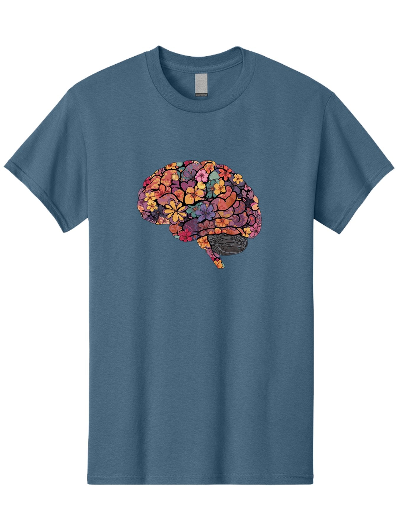 Floral-Brain Men'S Graphic Tee, 100% Cotton, Comfortable Casual Summer Wear, Machine Washable, Human Brain, Floral Patterns, Colorful Illustration, Creative Art, Mental Health Awareness, Brain Illustration, Vibrant Flowers, Abstract Design, Bae020 8