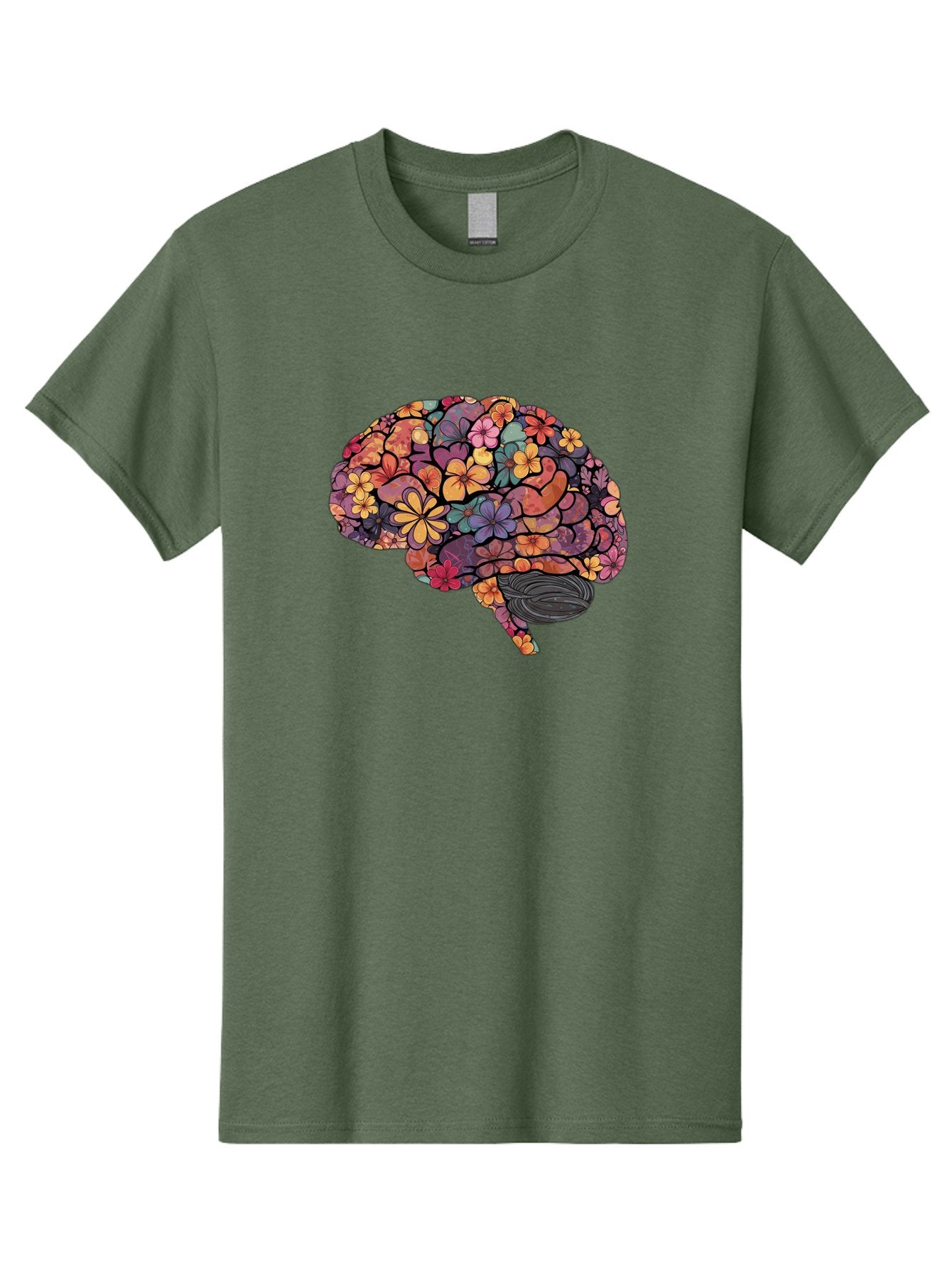 Floral-Brain Men'S Graphic Tee, 100% Cotton, Comfortable Casual Summer Wear, Machine Washable, Human Brain, Floral Patterns, Colorful Illustration, Creative Art, Mental Health Awareness, Brain Illustration, Vibrant Flowers, Abstract Design, Bae020