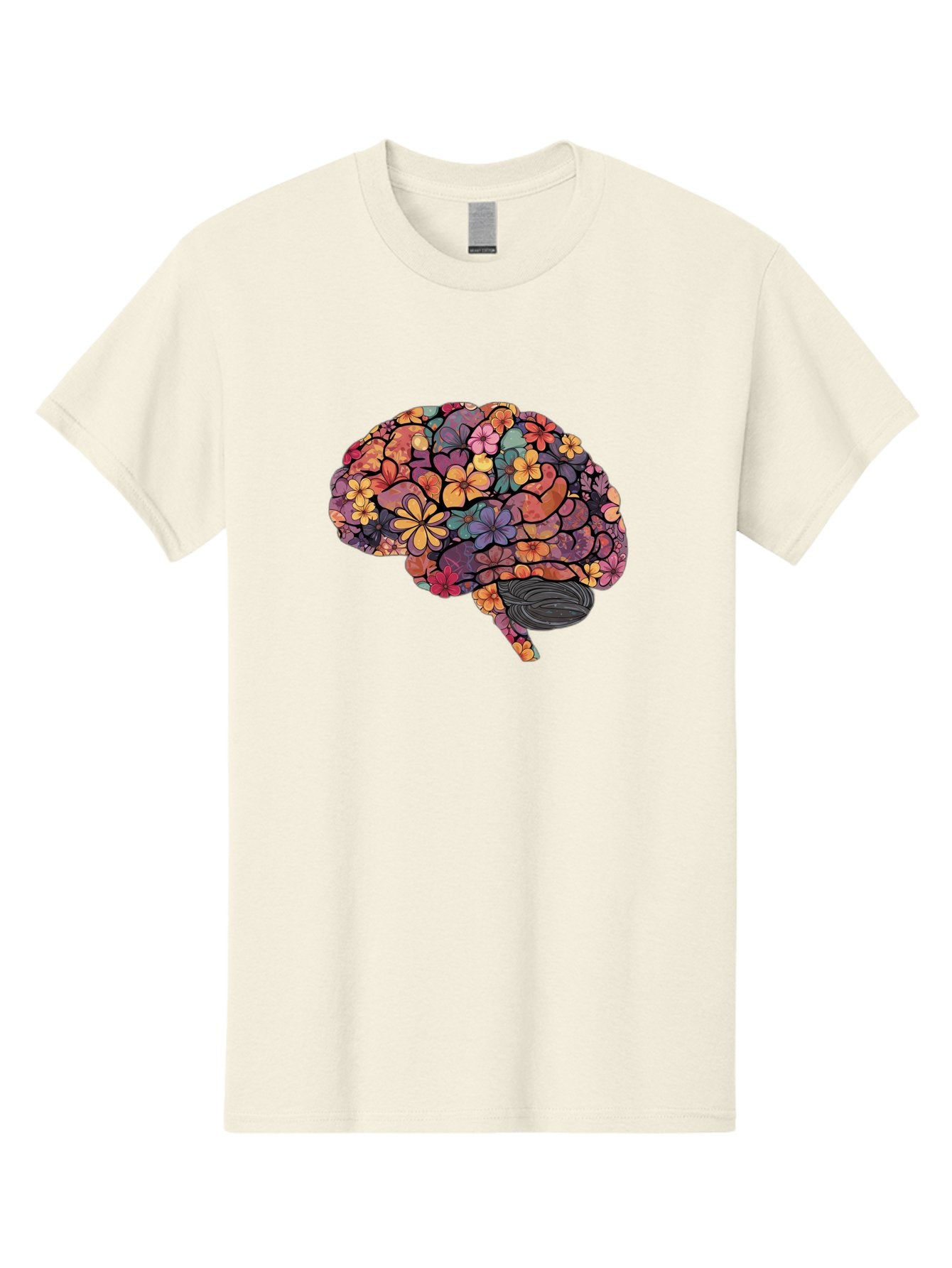 Floral-Brain Men'S Graphic Tee, 100% Cotton, Comfortable Casual Summer Wear, Machine Washable, Human Brain, Floral Patterns, Colorful Illustration, Creative Art, Mental Health Awareness, Brain Illustration, Vibrant Flowers, Abstract Design, Bae020 6