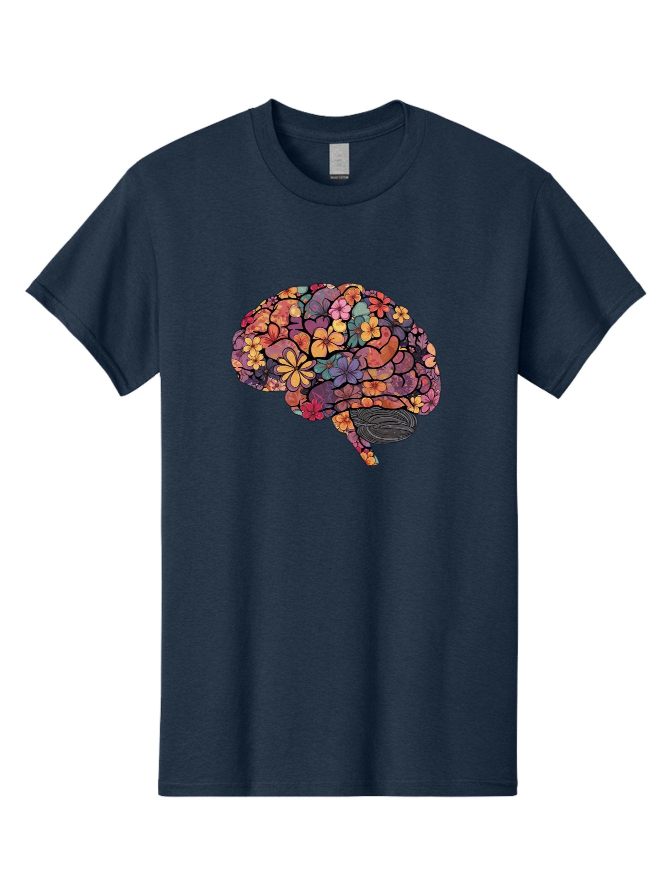 Floral-Brain Men'S Graphic Tee, 100% Cotton, Comfortable Casual Summer Wear, Machine Washable, Human Brain, Floral Patterns, Colorful Illustration, Creative Art, Mental Health Awareness, Brain Illustration, Vibrant Flowers, Abstract Design, Bae020 5