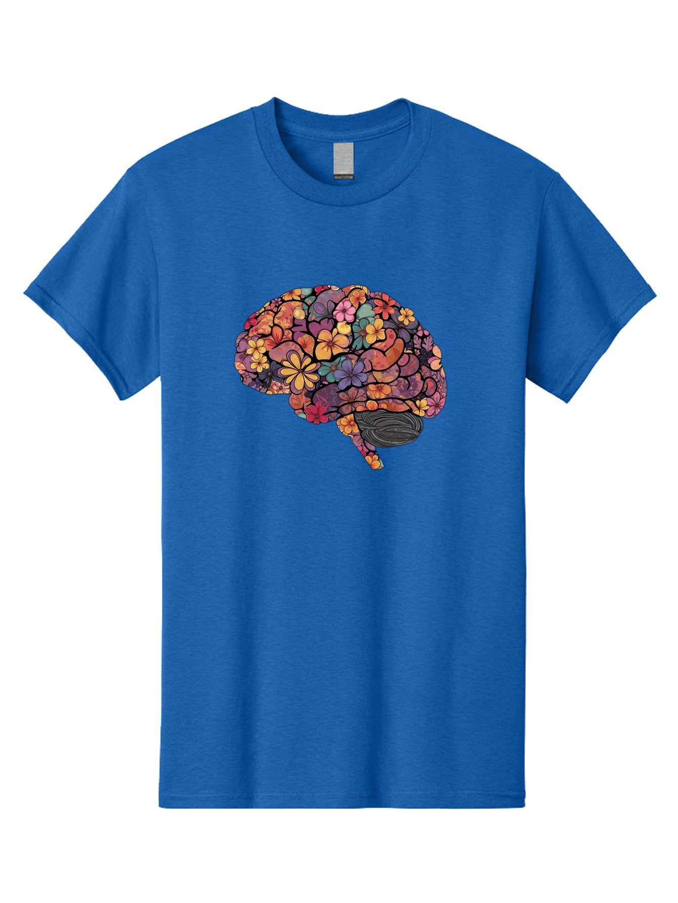 Floral-Brain Men'S Graphic Tee, 100% Cotton, Comfortable Casual Summer Wear, Machine Washable, Human Brain, Floral Patterns, Colorful Illustration, Creative Art, Mental Health Awareness, Brain Illustration, Vibrant Flowers, Abstract Design, Bae020 11