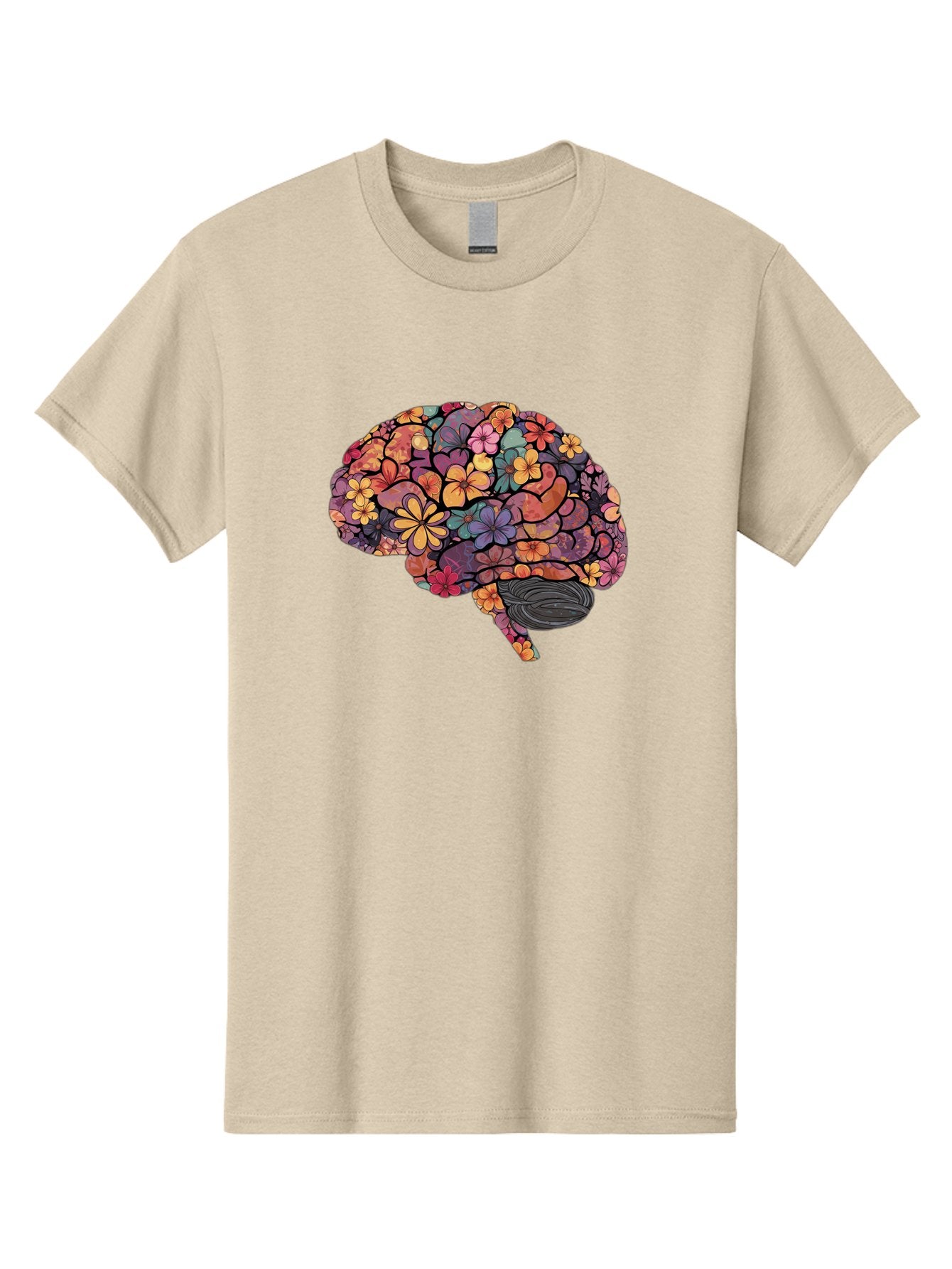 Floral-Brain Men'S Graphic Tee, 100% Cotton, Comfortable Casual Summer Wear, Machine Washable, Human Brain, Floral Patterns, Colorful Illustration, Creative Art, Mental Health Awareness, Brain Illustration, Vibrant Flowers, Abstract Design, Bae020 13