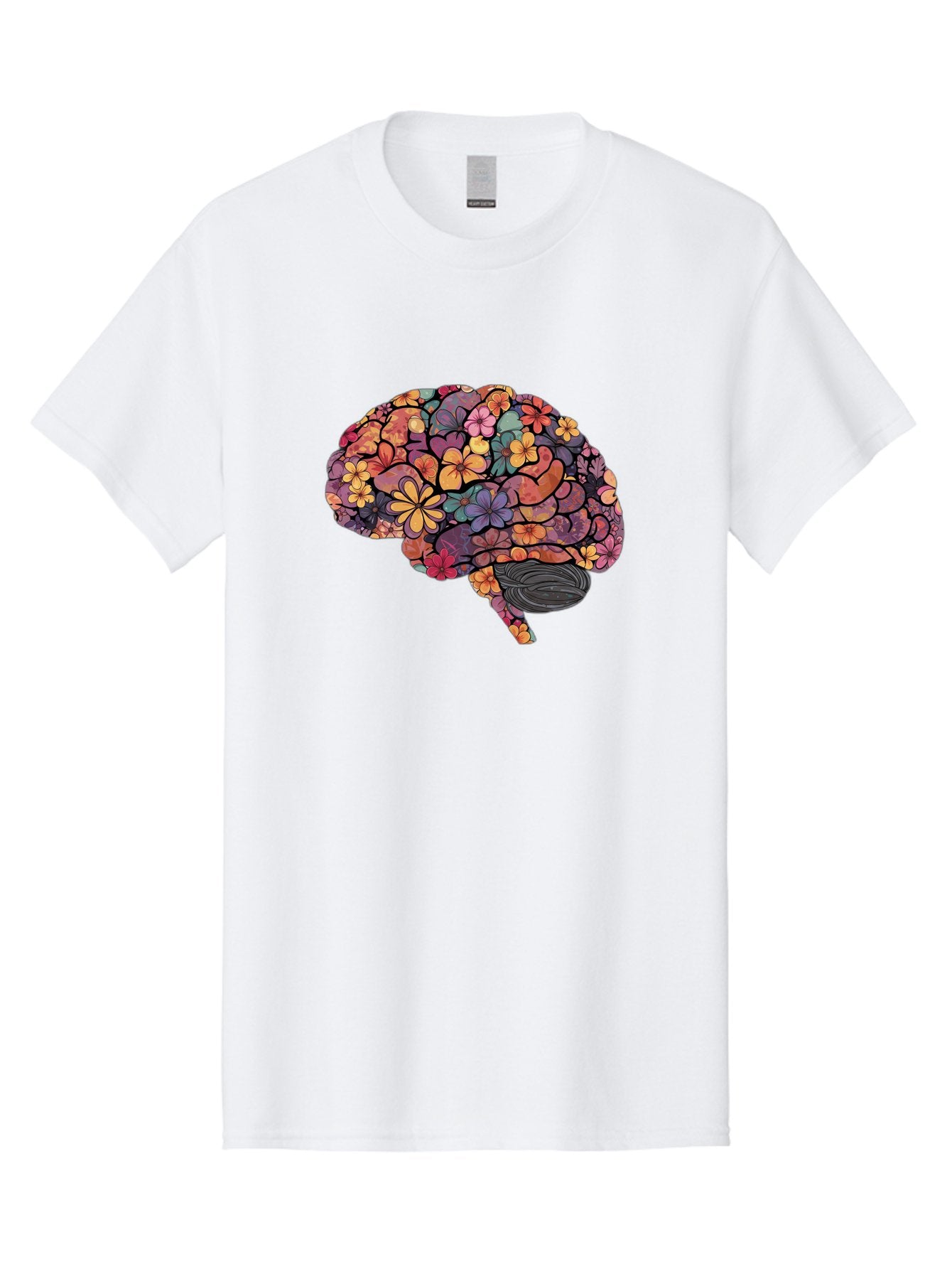 Floral-Brain Men'S Graphic Tee, 100% Cotton, Comfortable Casual Summer Wear, Machine Washable, Human Brain, Floral Patterns, Colorful Illustration, Creative Art, Mental Health Awareness, Brain Illustration, Vibrant Flowers, Abstract Design, Bae020