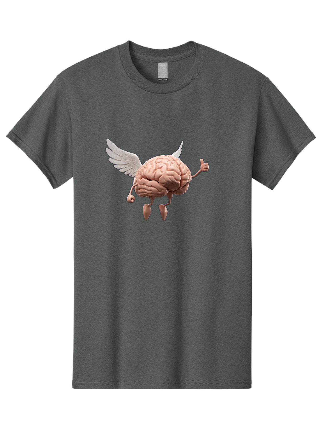 Flying-Brain Men'S Graphic Tee, 100% Cotton, Comfortable Casual Summer Wear, Machine Washable, Human Brain With Wings, Anthropomorphic Brain, Thumbs Up Gesture, Digital Art, Cartoon Style, Creative Illustration, Winged Brain, Brain With Horns Bae021 11
