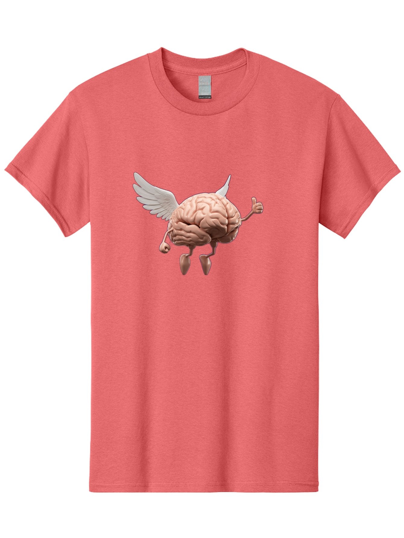 Flying-Brain Men'S Graphic Tee, 100% Cotton, Comfortable Casual Summer Wear, Machine Washable, Human Brain With Wings, Anthropomorphic Brain, Thumbs Up Gesture, Digital Art, Cartoon Style, Creative Illustration, Winged Brain, Brain With Horns Bae021 14
