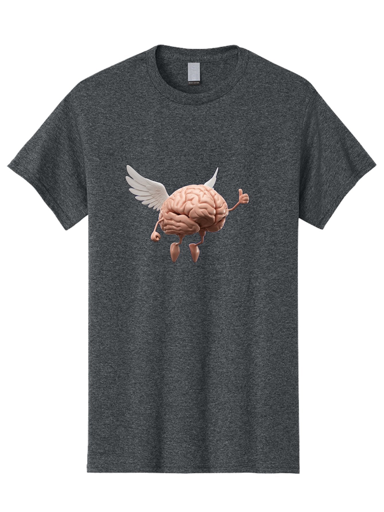 Flying-Brain Men'S Graphic Tee, 100% Cotton, Comfortable Casual Summer Wear, Machine Washable, Human Brain With Wings, Anthropomorphic Brain, Thumbs Up Gesture, Digital Art, Cartoon Style, Creative Illustration, Winged Brain, Brain With Horns Bae021 15