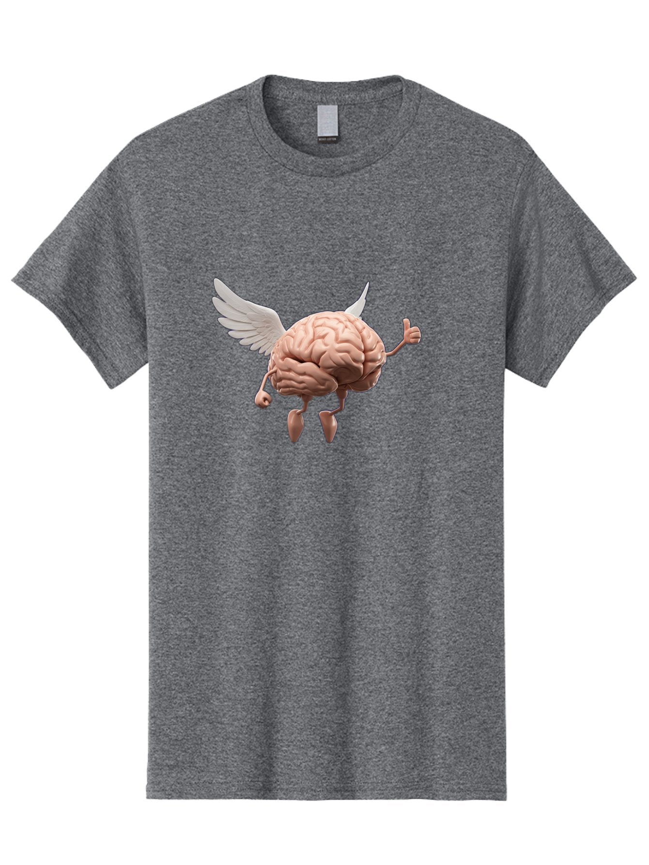 Flying-Brain Men'S Graphic Tee, 100% Cotton, Comfortable Casual Summer Wear, Machine Washable, Human Brain With Wings, Anthropomorphic Brain, Thumbs Up Gesture, Digital Art, Cartoon Style, Creative Illustration, Winged Brain, Brain With Horns Bae021 5
