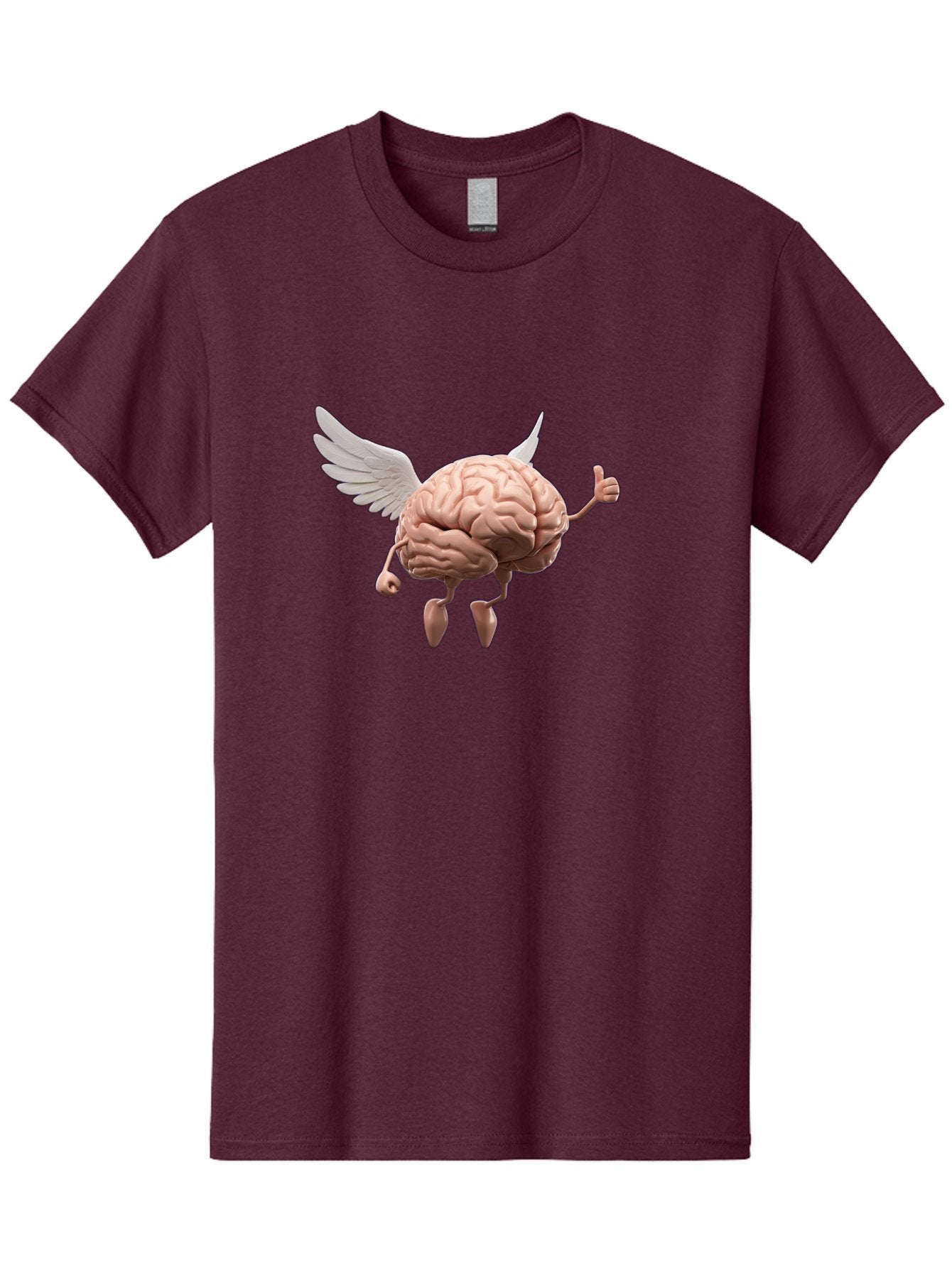 Flying-Brain Men'S Graphic Tee, 100% Cotton, Comfortable Casual Summer Wear, Machine Washable, Human Brain With Wings, Anthropomorphic Brain, Thumbs Up Gesture, Digital Art, Cartoon Style, Creative Illustration, Winged Brain, Brain With Horns Bae021 9