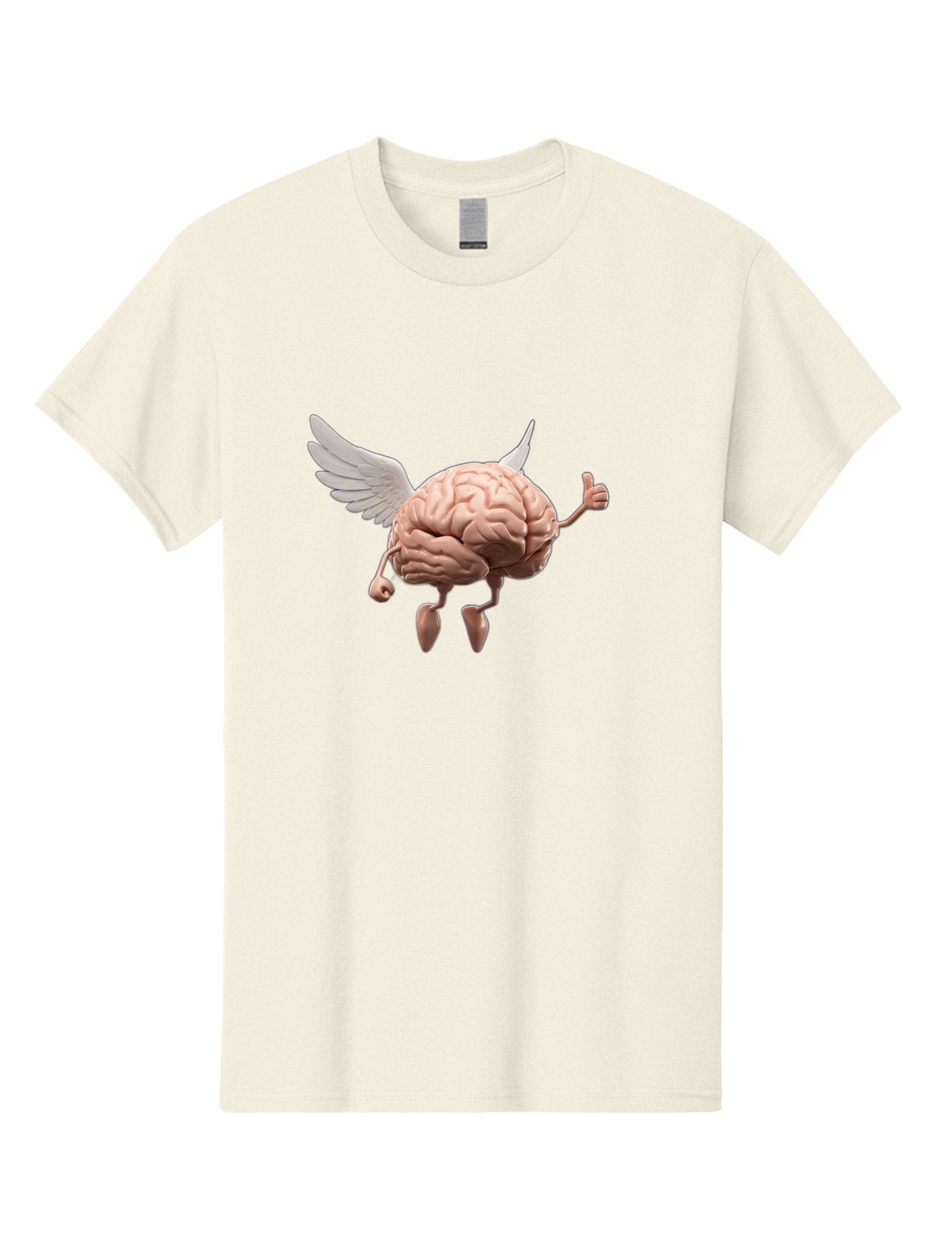 Flying-Brain Men'S Graphic Tee, 100% Cotton, Comfortable Casual Summer Wear, Machine Washable, Human Brain With Wings, Anthropomorphic Brain, Thumbs Up Gesture, Digital Art, Cartoon Style, Creative Illustration, Winged Brain, Brain With Horns Bae021 10