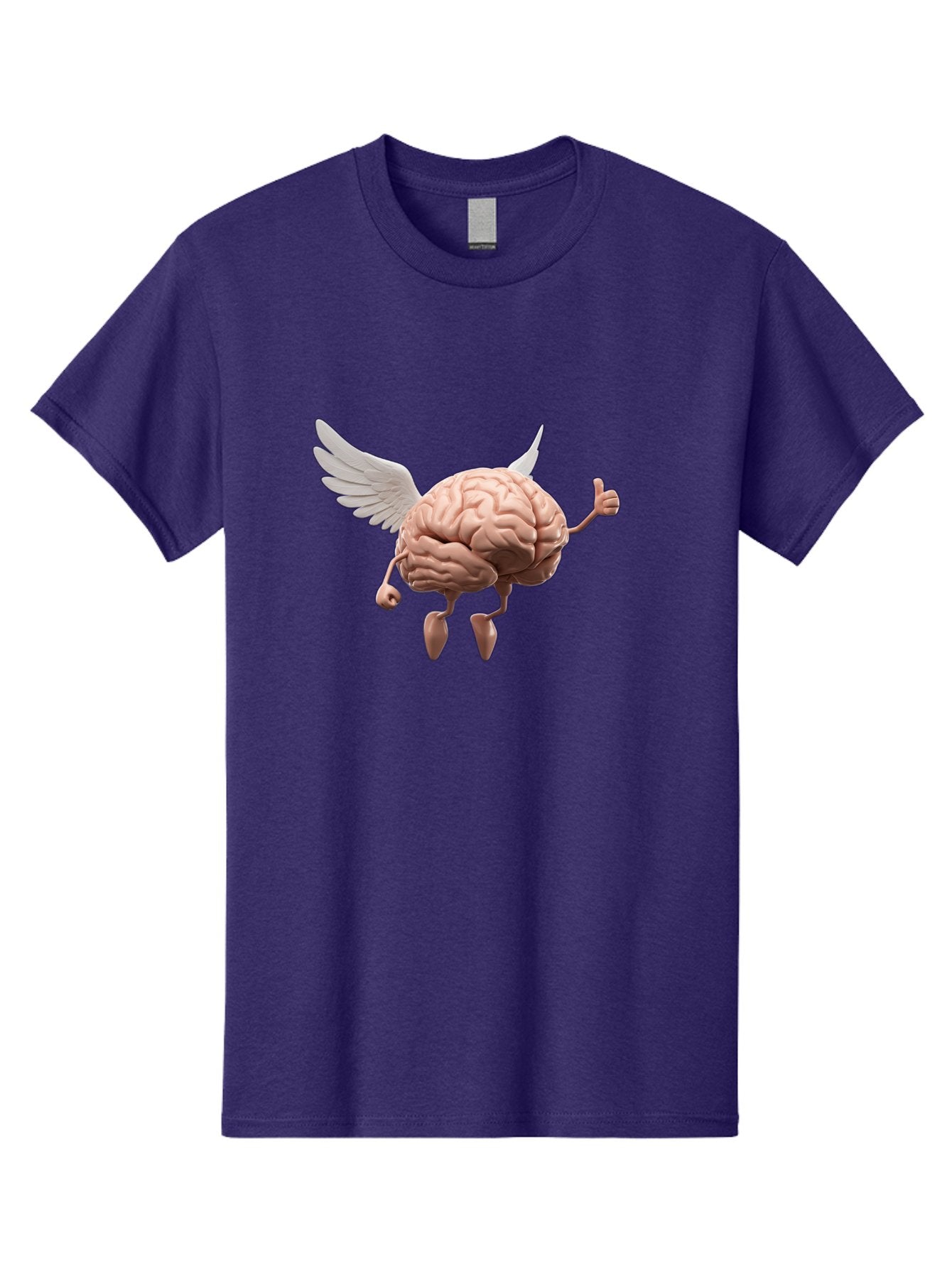 Flying-Brain Men'S Graphic Tee, 100% Cotton, Comfortable Casual Summer Wear, Machine Washable, Human Brain With Wings, Anthropomorphic Brain, Thumbs Up Gesture, Digital Art, Cartoon Style, Creative Illustration, Winged Brain, Brain With Horns Bae021 13