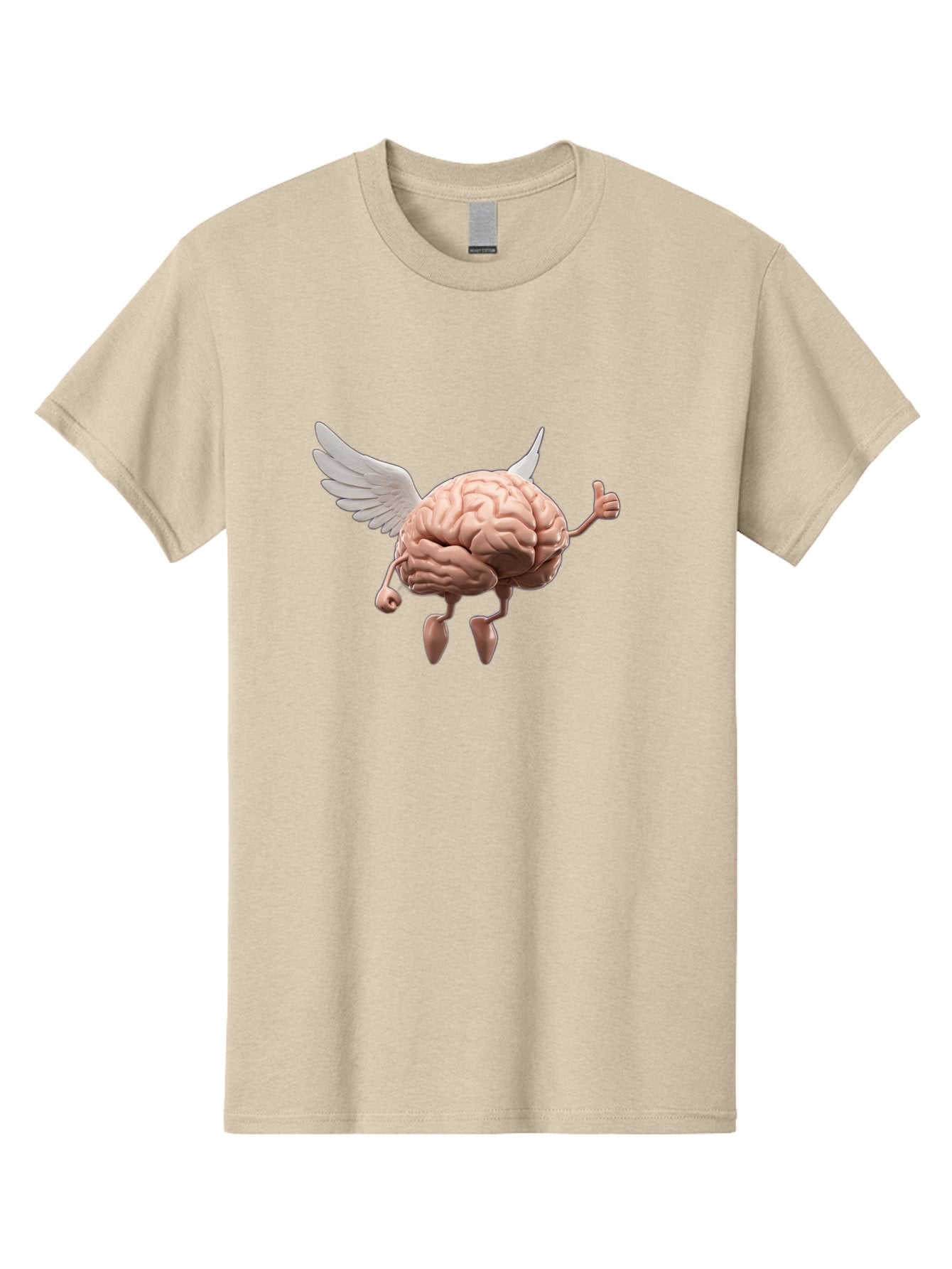 Flying-Brain Men'S Graphic Tee, 100% Cotton, Comfortable Casual Summer Wear, Machine Washable, Human Brain With Wings, Anthropomorphic Brain, Thumbs Up Gesture, Digital Art, Cartoon Style, Creative Illustration, Winged Brain, Brain With Horns Bae021 3
