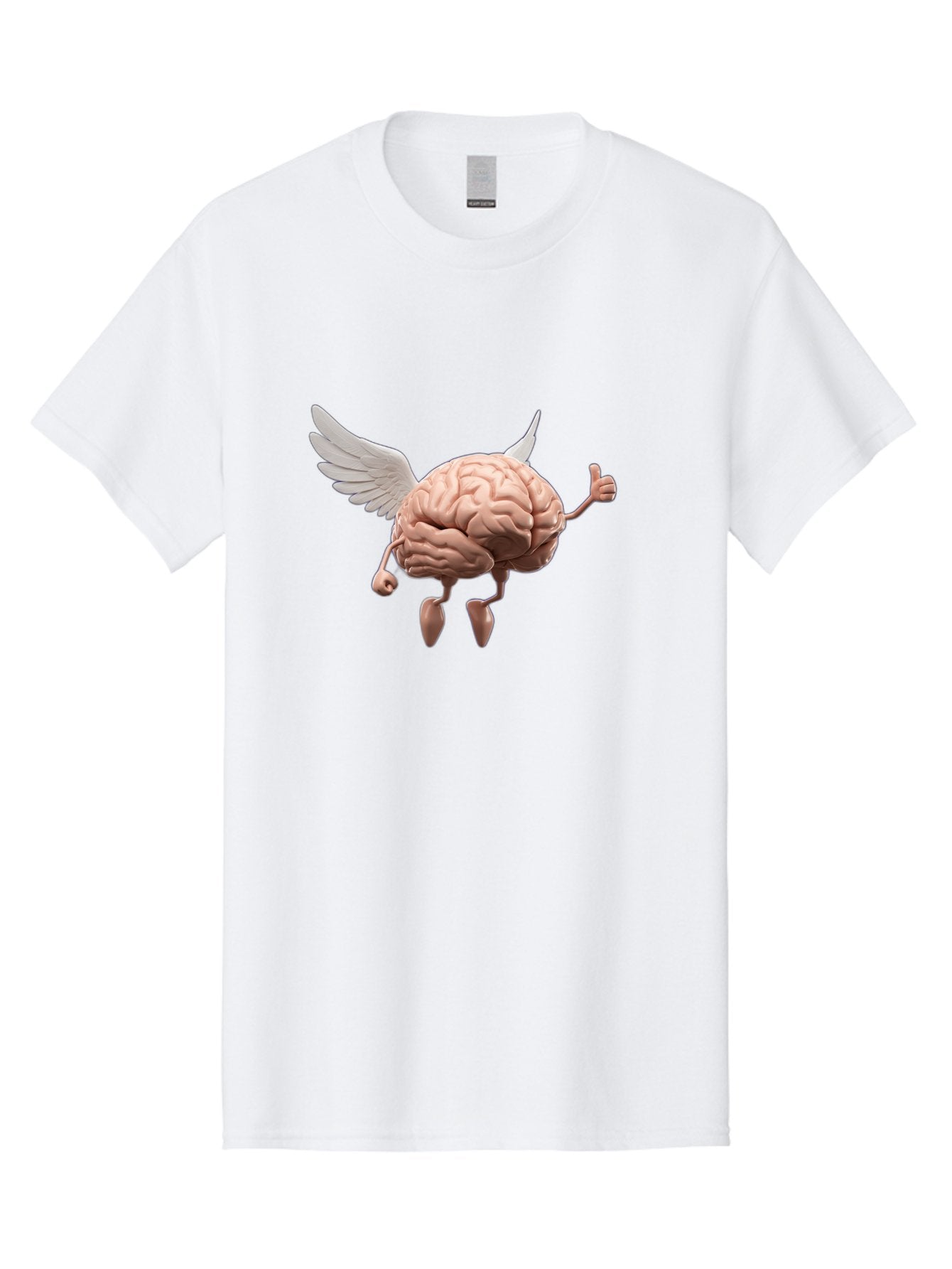 Flying-Brain Men'S Graphic Tee, 100% Cotton, Comfortable Casual Summer Wear, Machine Washable, Human Brain With Wings, Anthropomorphic Brain, Thumbs Up Gesture, Digital Art, Cartoon Style, Creative Illustration, Winged Brain, Brain With Horns Bae021 4