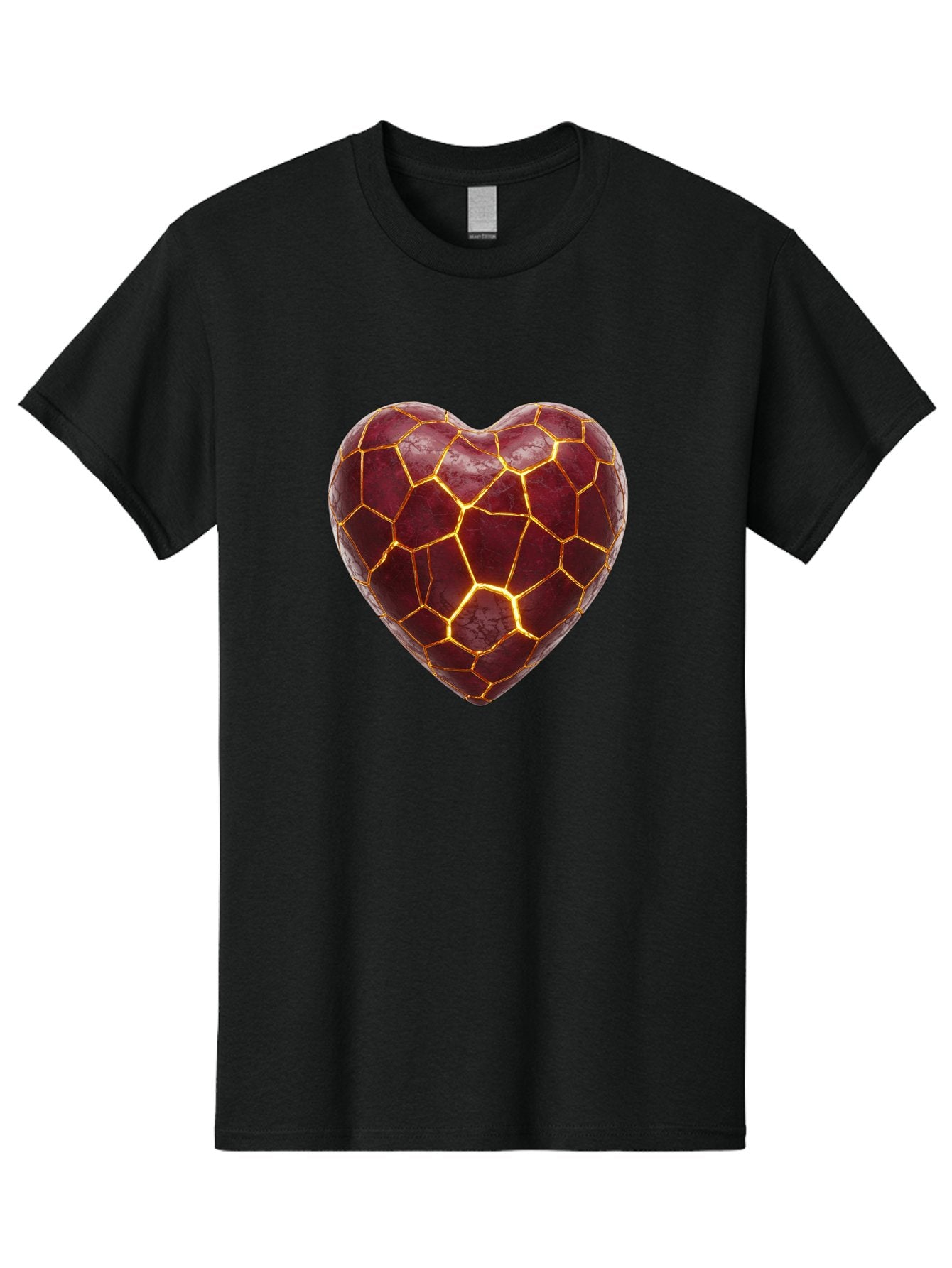 Glowing-Heart-Mosaic Men'S Graphic Tee, 100% Cotton, Comfortable Casual Summer Wear, Machine Washable, Heart Shape, Cracked Surface, Golden Veins, Love Symbol, Abstract Design, Fractured Heart, Emotional Representation, Unique Texture, Bae022 7
