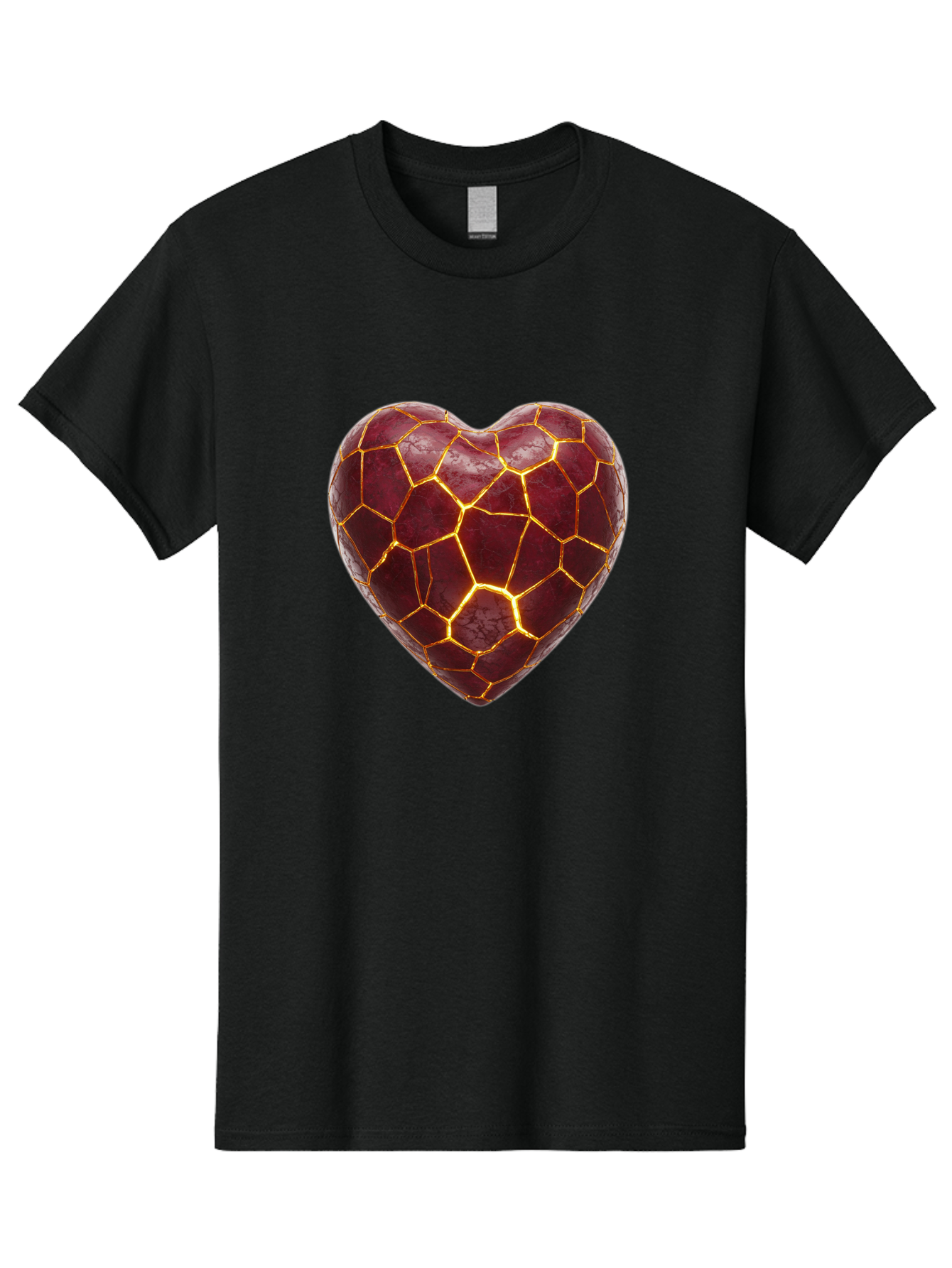 Glowing-Heart-Mosaic Men'S Graphic Tee, 100% Cotton, Comfortable Casual Summer Wear, Machine Washable, Heart Shape, Cracked Surface, Golden Veins, Love Symbol, Abstract Design, Fractured Heart, Emotional Representation, Unique Texture, Bae022 13