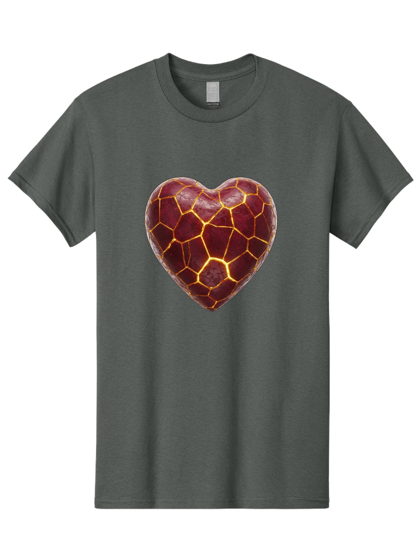 Glowing-Heart-Mosaic Men'S Graphic Tee, 100% Cotton, Comfortable Casual Summer Wear, Machine Washable, Heart Shape, Cracked Surface, Golden Veins, Love Symbol, Abstract Design, Fractured Heart, Emotional Representation, Unique Texture, Bae022 14