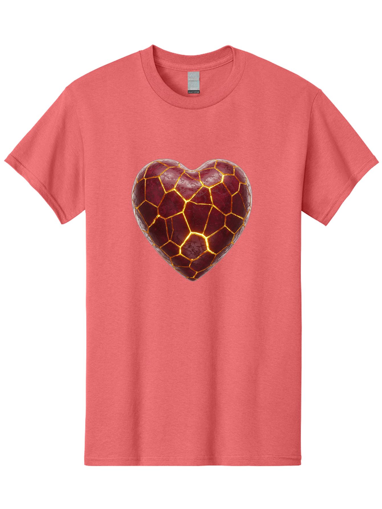 Glowing-Heart-Mosaic Men'S Graphic Tee, 100% Cotton, Comfortable Casual Summer Wear, Machine Washable, Heart Shape, Cracked Surface, Golden Veins, Love Symbol, Abstract Design, Fractured Heart, Emotional Representation, Unique Texture, Bae022 12
