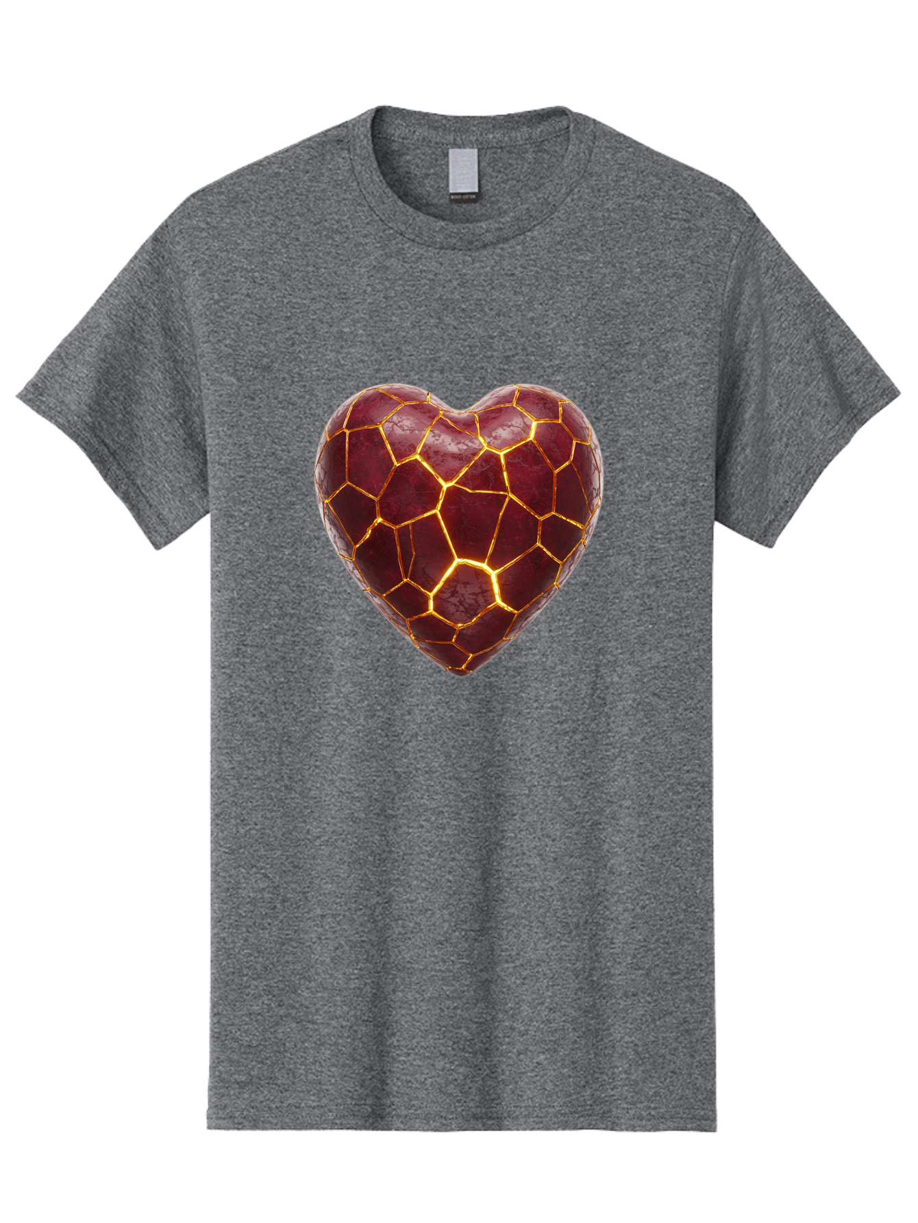 Glowing-Heart-Mosaic Men'S Graphic Tee, 100% Cotton, Comfortable Casual Summer Wear, Machine Washable, Heart Shape, Cracked Surface, Golden Veins, Love Symbol, Abstract Design, Fractured Heart, Emotional Representation, Unique Texture, Bae022 14