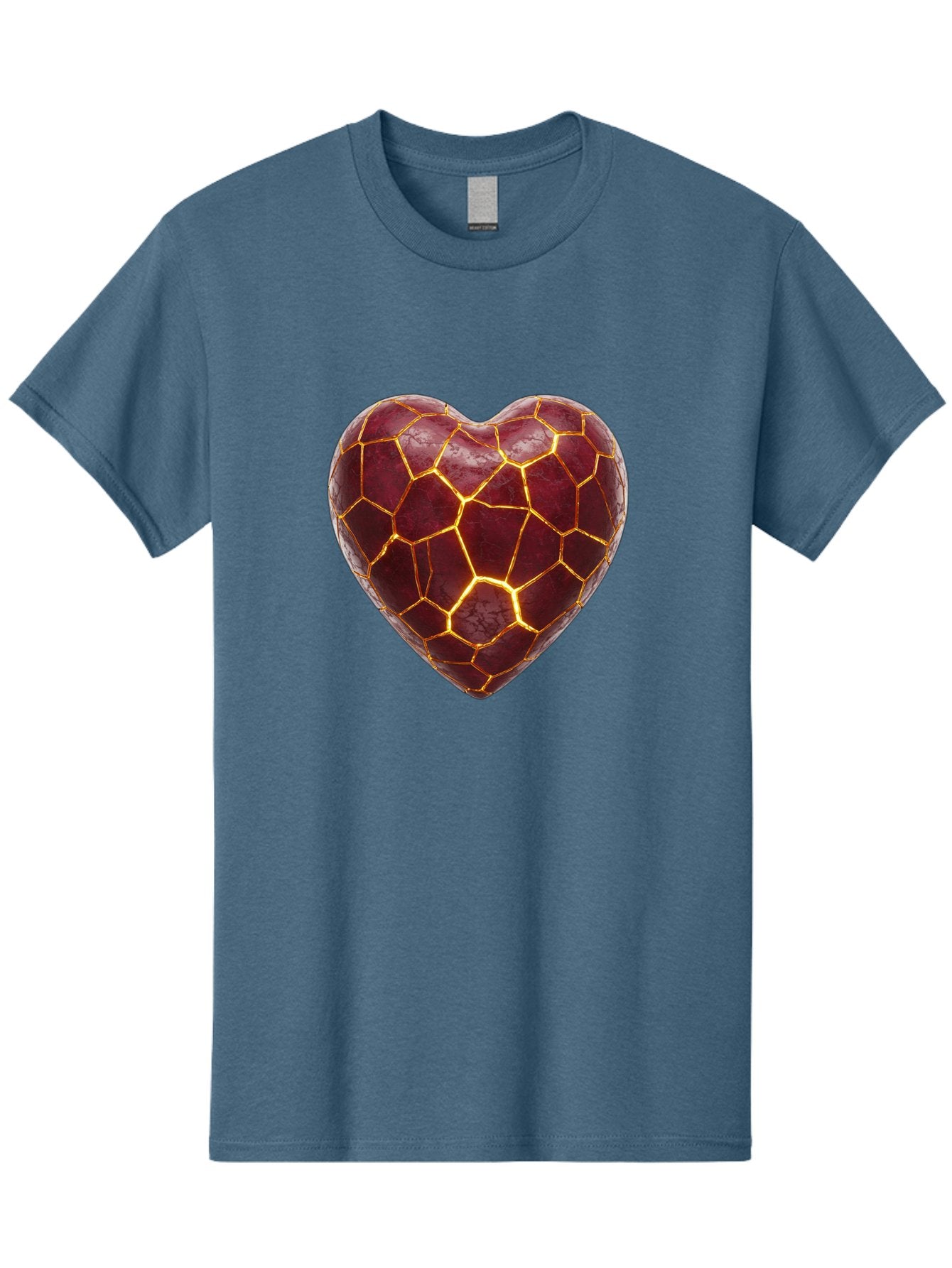 Glowing-Heart-Mosaic Men'S Graphic Tee, 100% Cotton, Comfortable Casual Summer Wear, Machine Washable, Heart Shape, Cracked Surface, Golden Veins, Love Symbol, Abstract Design, Fractured Heart, Emotional Representation, Unique Texture, Bae022 3
