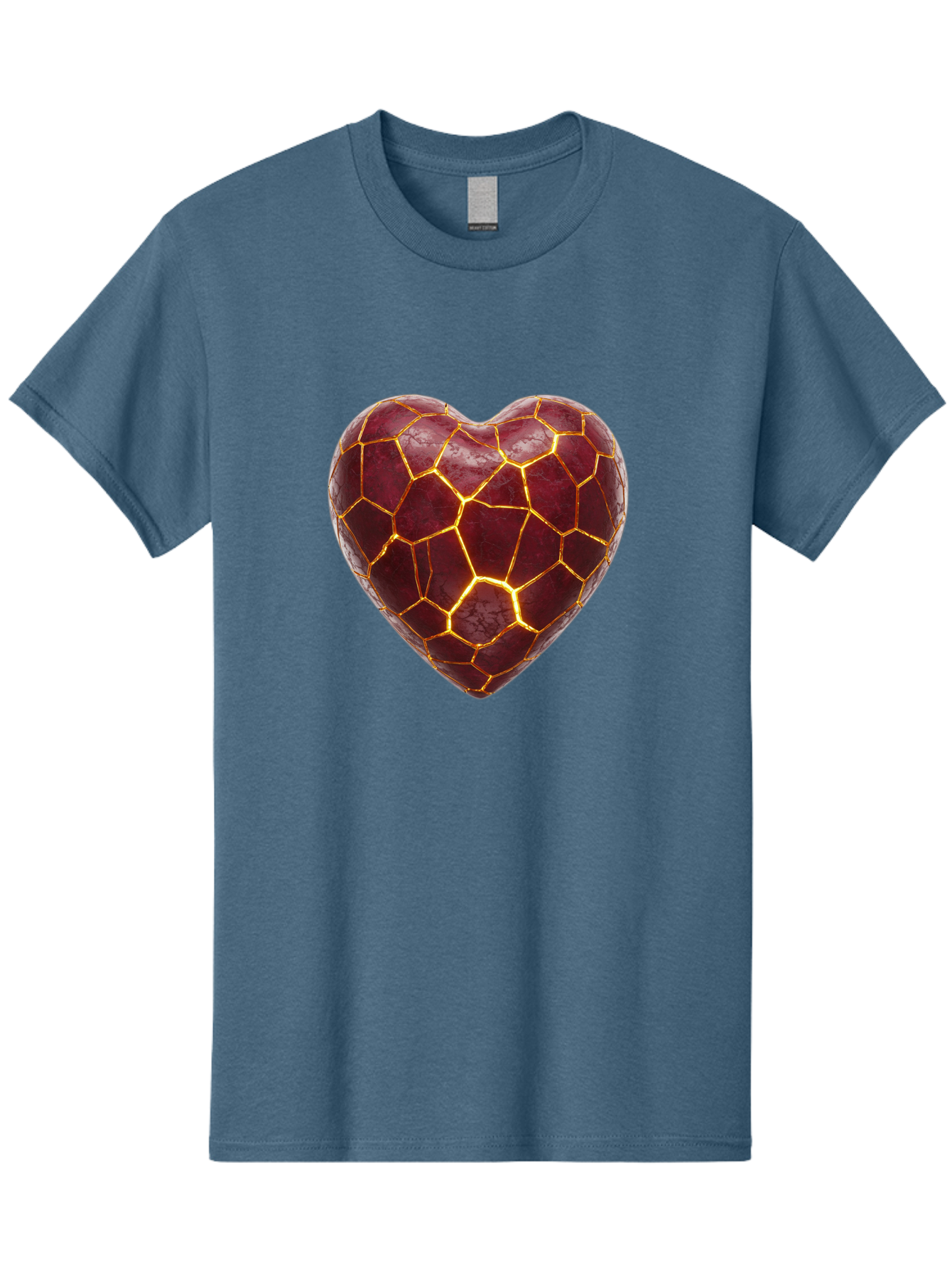 Glowing-Heart-Mosaic Men'S Graphic Tee, 100% Cotton, Comfortable Casual Summer Wear, Machine Washable, Heart Shape, Cracked Surface, Golden Veins, Love Symbol, Abstract Design, Fractured Heart, Emotional Representation, Unique Texture, Bae022 9
