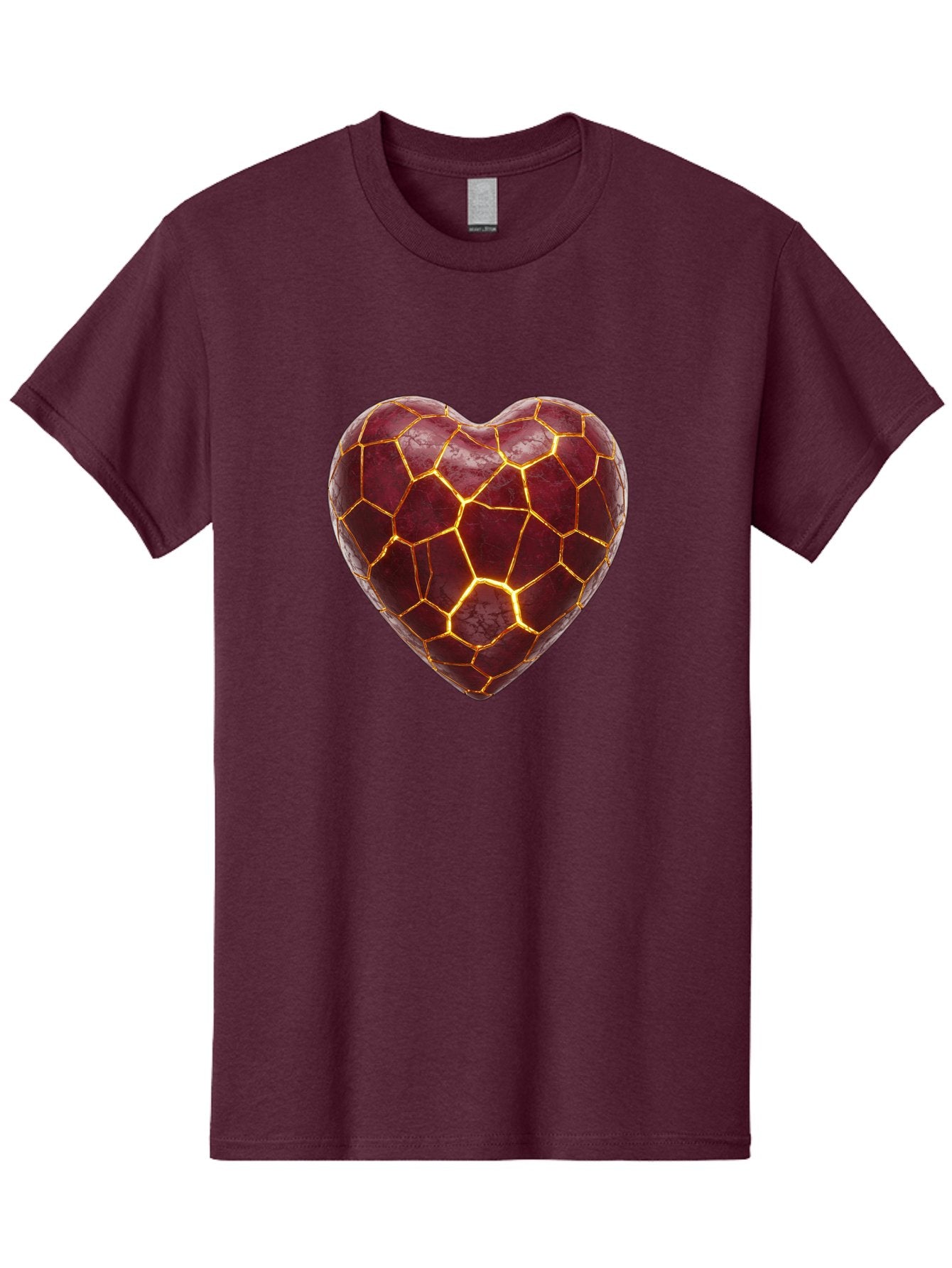 Glowing-Heart-Mosaic Men'S Graphic Tee, 100% Cotton, Comfortable Casual Summer Wear, Machine Washable, Heart Shape, Cracked Surface, Golden Veins, Love Symbol, Abstract Design, Fractured Heart, Emotional Representation, Unique Texture, Bae022