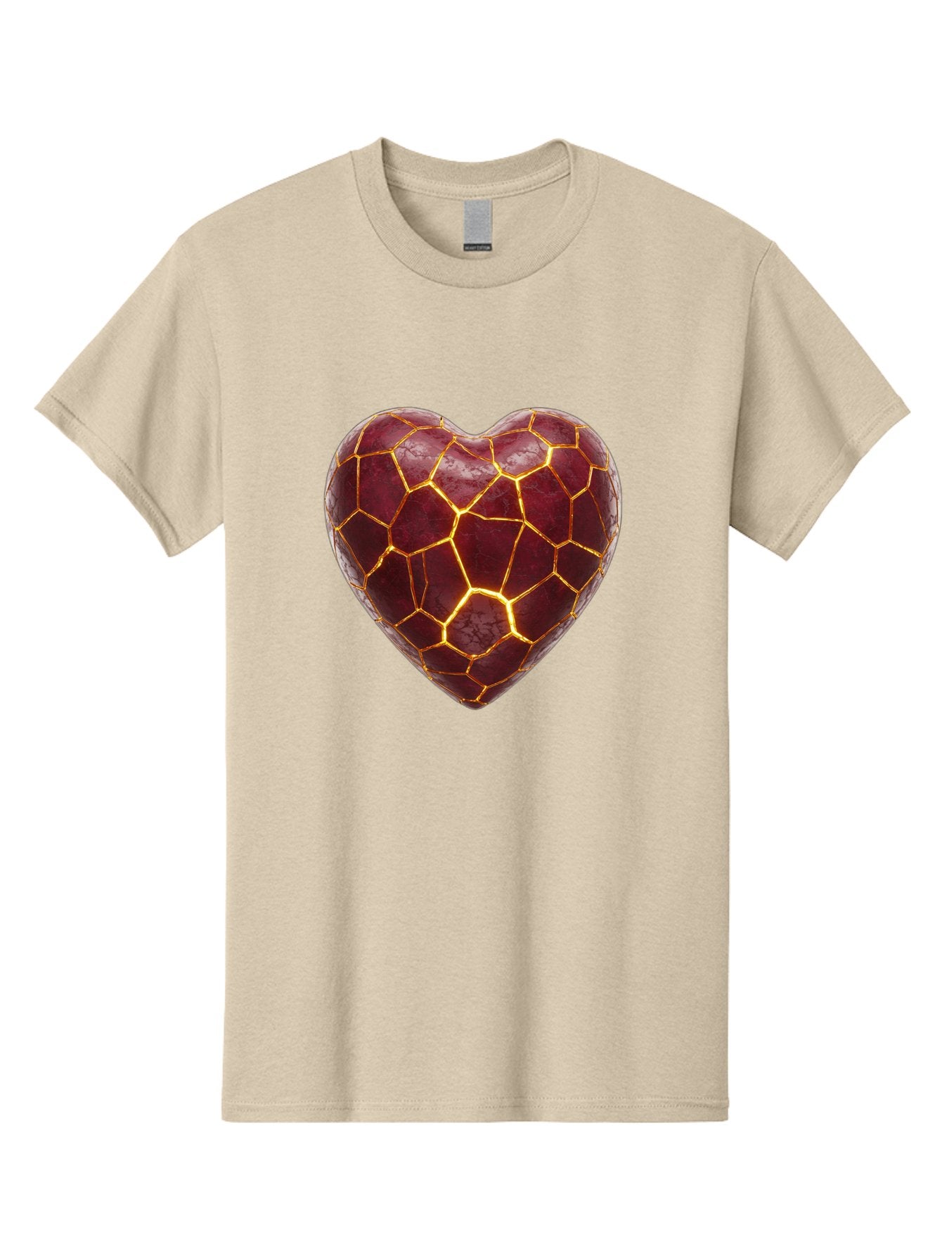 Glowing-Heart-Mosaic Men'S Graphic Tee, 100% Cotton, Comfortable Casual Summer Wear, Machine Washable, Heart Shape, Cracked Surface, Golden Veins, Love Symbol, Abstract Design, Fractured Heart, Emotional Representation, Unique Texture, Bae022 5