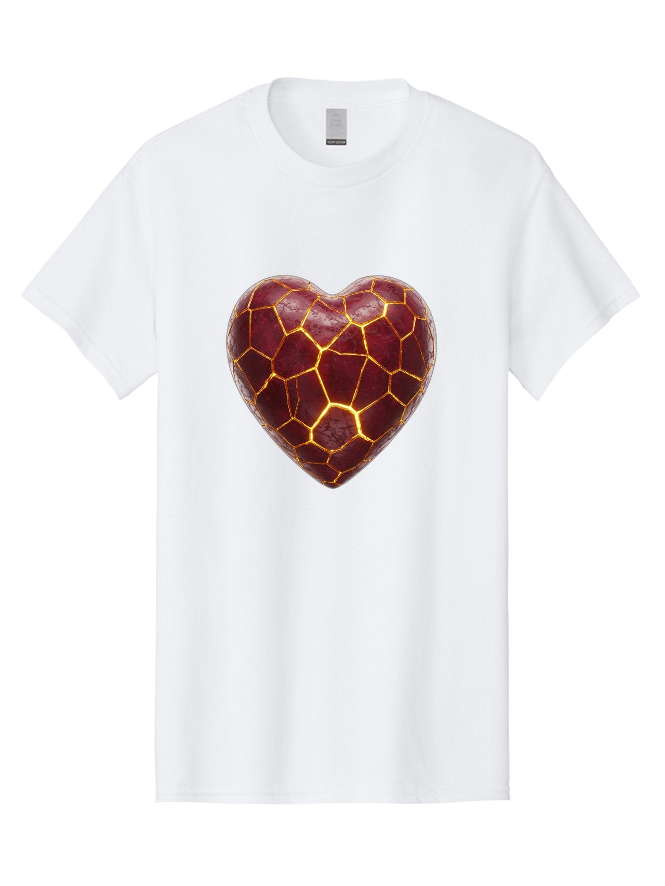 Glowing-Heart-Mosaic Men'S Graphic Tee, 100% Cotton, Comfortable Casual Summer Wear, Machine Washable, Heart Shape, Cracked Surface, Golden Veins, Love Symbol, Abstract Design, Fractured Heart, Emotional Representation, Unique Texture, Bae022 6
