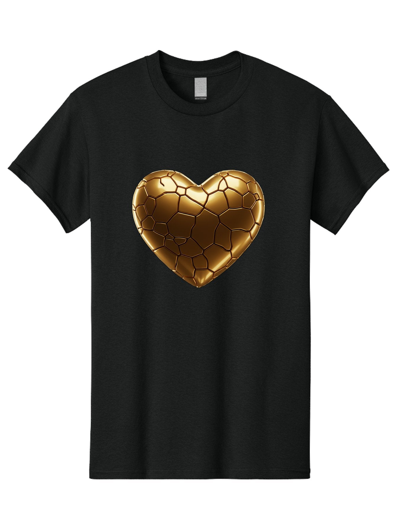 Gold-Heart Men'S Graphic Tee, 100% Cotton, Comfortable Casual Summer Wear, Machine Washable, Gold Heart, Mosaic Pattern, Heart-Shaped, Geometric Design, Luxury, Gold Finish, 3D Rendering, Cracked Pattern, Valentine'S Day, Love Symbol Bae023