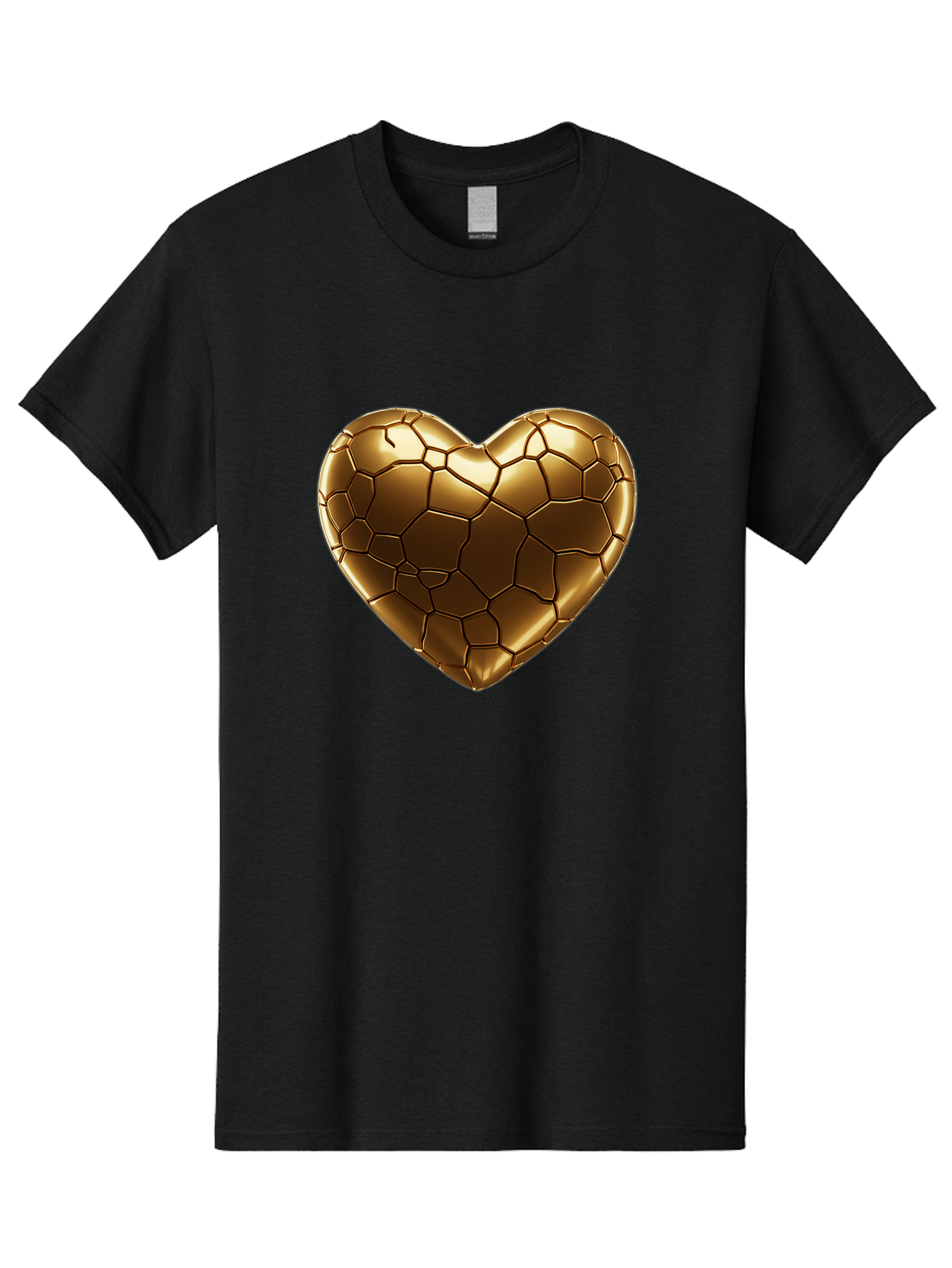 Gold-Heart Men'S Graphic Tee, 100% Cotton, Comfortable Casual Summer Wear, Machine Washable, Gold Heart, Mosaic Pattern, Heart-Shaped, Geometric Design, Luxury, Gold Finish, 3D Rendering, Cracked Pattern, Valentine'S Day, Love Symbol Bae023 11