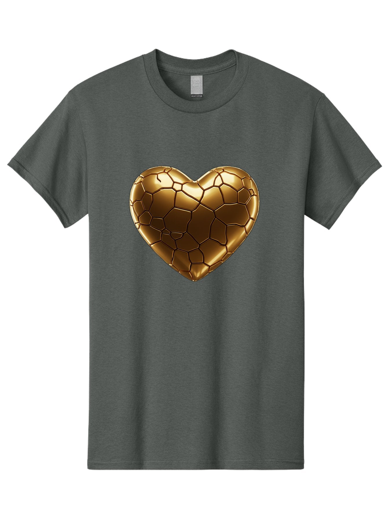 Gold-Heart Men'S Graphic Tee, 100% Cotton, Comfortable Casual Summer Wear, Machine Washable, Gold Heart, Mosaic Pattern, Heart-Shaped, Geometric Design, Luxury, Gold Finish, 3D Rendering, Cracked Pattern, Valentine'S Day, Love Symbol Bae023 6