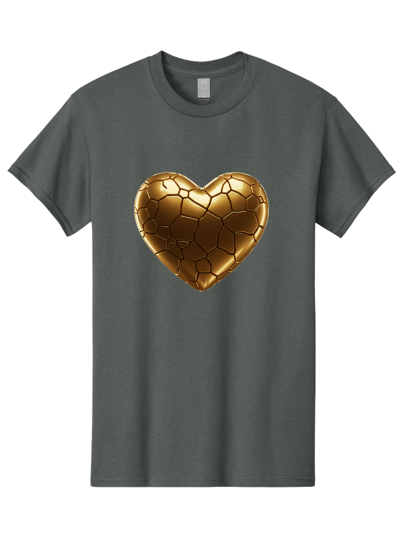 Gold-Heart Men'S Graphic Tee, 100% Cotton, Comfortable Casual Summer Wear, Machine Washable, Gold Heart, Mosaic Pattern, Heart-Shaped, Geometric Design, Luxury, Gold Finish, 3D Rendering, Cracked Pattern, Valentine'S Day, Love Symbol Bae023 7