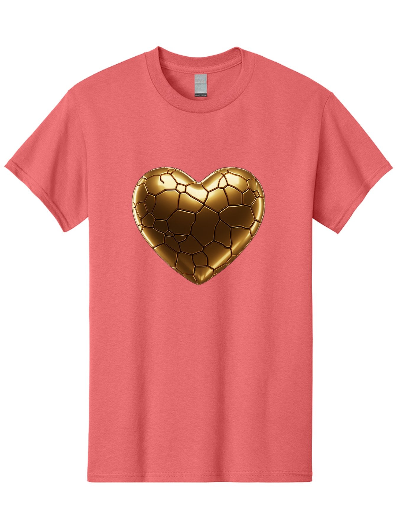 Gold-Heart Men'S Graphic Tee, 100% Cotton, Comfortable Casual Summer Wear, Machine Washable, Gold Heart, Mosaic Pattern, Heart-Shaped, Geometric Design, Luxury, Gold Finish, 3D Rendering, Cracked Pattern, Valentine'S Day, Love Symbol Bae023 8