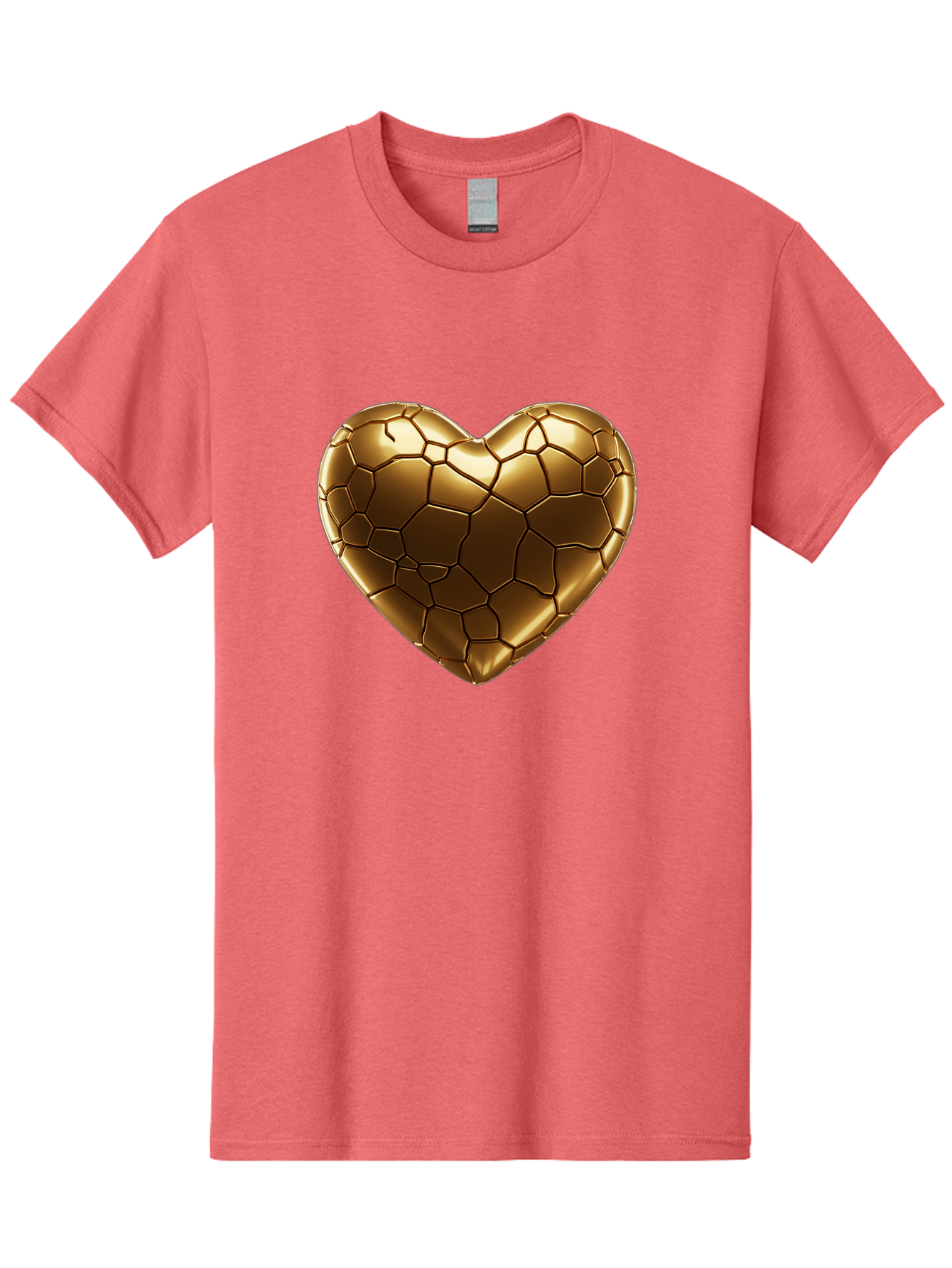 Gold-Heart Men'S Graphic Tee, 100% Cotton, Comfortable Casual Summer Wear, Machine Washable, Gold Heart, Mosaic Pattern, Heart-Shaped, Geometric Design, Luxury, Gold Finish, 3D Rendering, Cracked Pattern, Valentine'S Day, Love Symbol Bae023 6