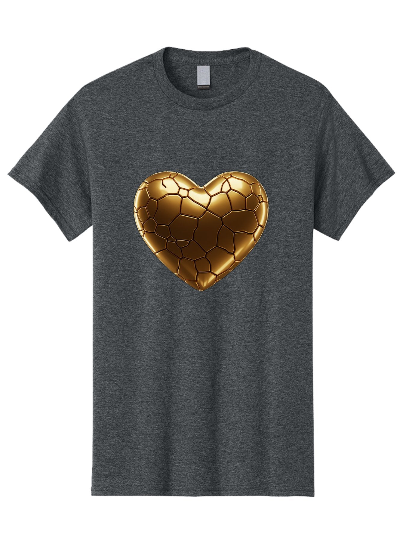 Gold-Heart Men'S Graphic Tee, 100% Cotton, Comfortable Casual Summer Wear, Machine Washable, Gold Heart, Mosaic Pattern, Heart-Shaped, Geometric Design, Luxury, Gold Finish, 3D Rendering, Cracked Pattern, Valentine'S Day, Love Symbol Bae023 4