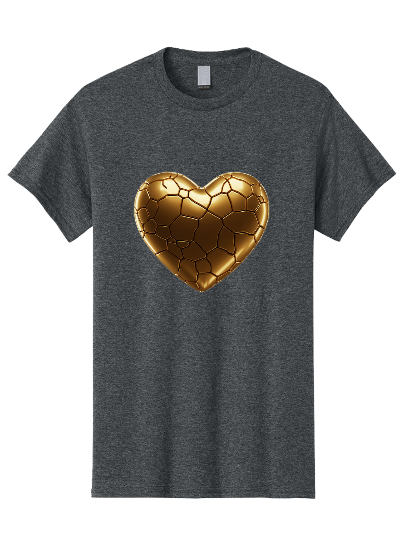 Gold-Heart Men'S Graphic Tee, 100% Cotton, Comfortable Casual Summer Wear, Machine Washable, Gold Heart, Mosaic Pattern, Heart-Shaped, Geometric Design, Luxury, Gold Finish, 3D Rendering, Cracked Pattern, Valentine'S Day, Love Symbol Bae023 12