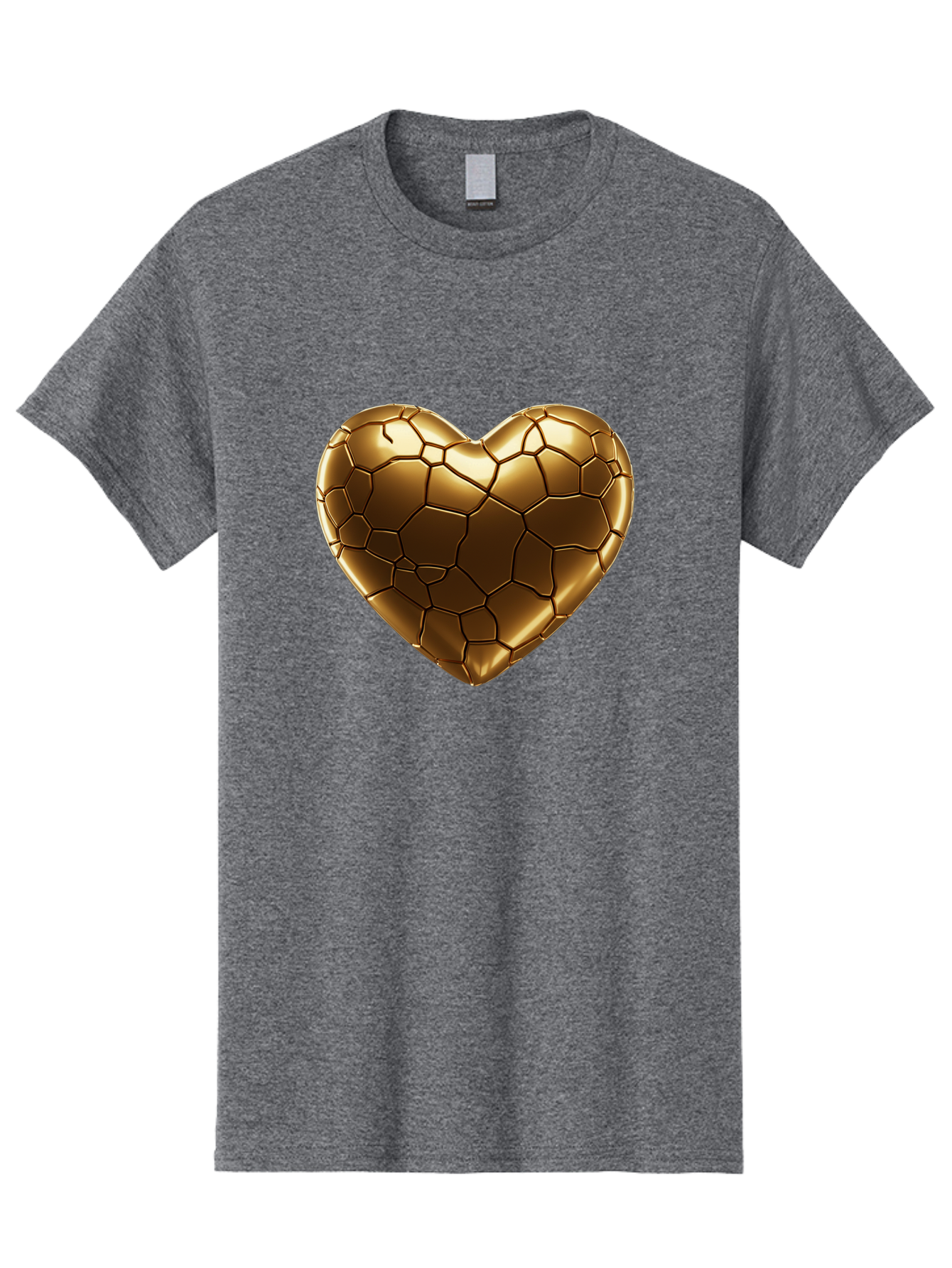 Gold-Heart Men'S Graphic Tee, 100% Cotton, Comfortable Casual Summer Wear, Machine Washable, Gold Heart, Mosaic Pattern, Heart-Shaped, Geometric Design, Luxury, Gold Finish, 3D Rendering, Cracked Pattern, Valentine'S Day, Love Symbol Bae023 3