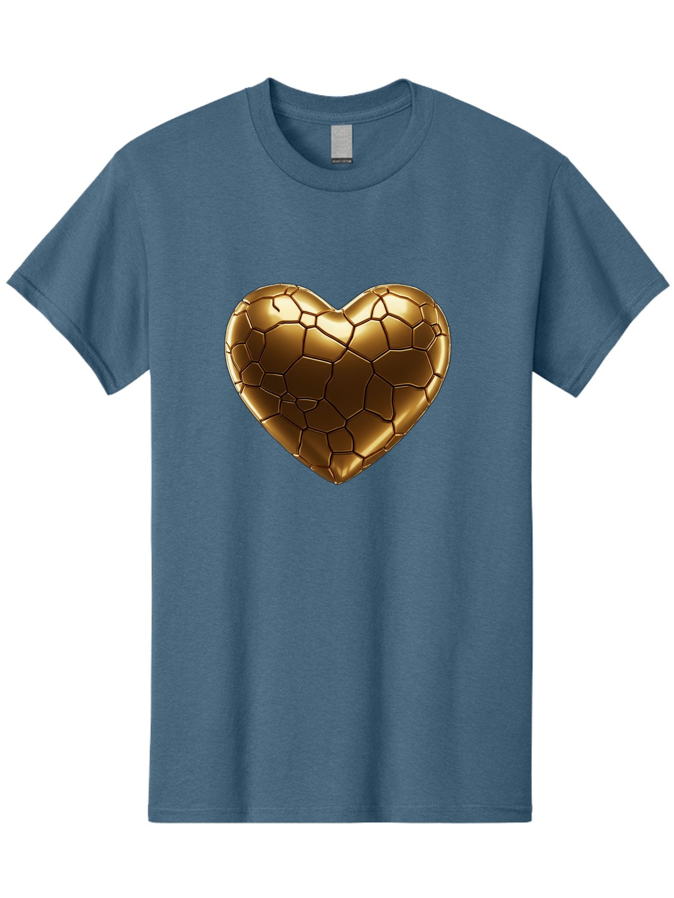 Gold-Heart Men'S Graphic Tee, 100% Cotton, Comfortable Casual Summer Wear, Machine Washable, Gold Heart, Mosaic Pattern, Heart-Shaped, Geometric Design, Luxury, Gold Finish, 3D Rendering, Cracked Pattern, Valentine'S Day, Love Symbol Bae023 13